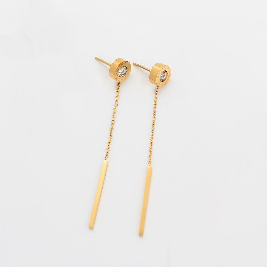 Boucle d'Oreille Longue Acier Doré