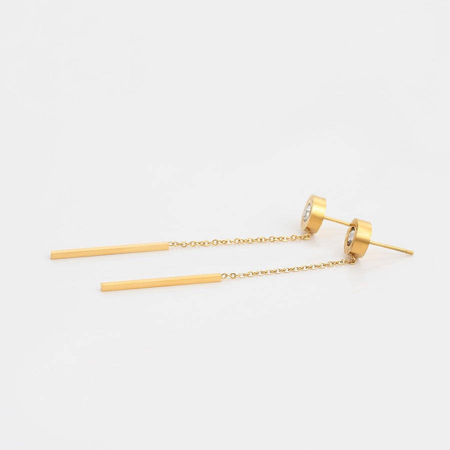 Boucle d'Oreille Longue Acier Doré