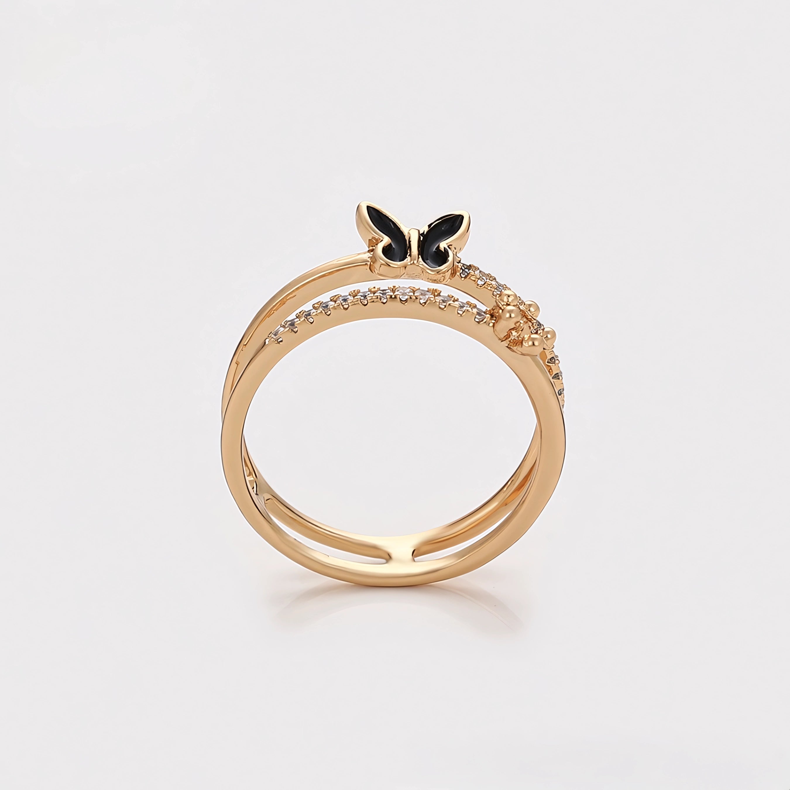 Anillo con Mariposa y Zirconia Incrustadas de Oro Laminado 18K Para Mujer