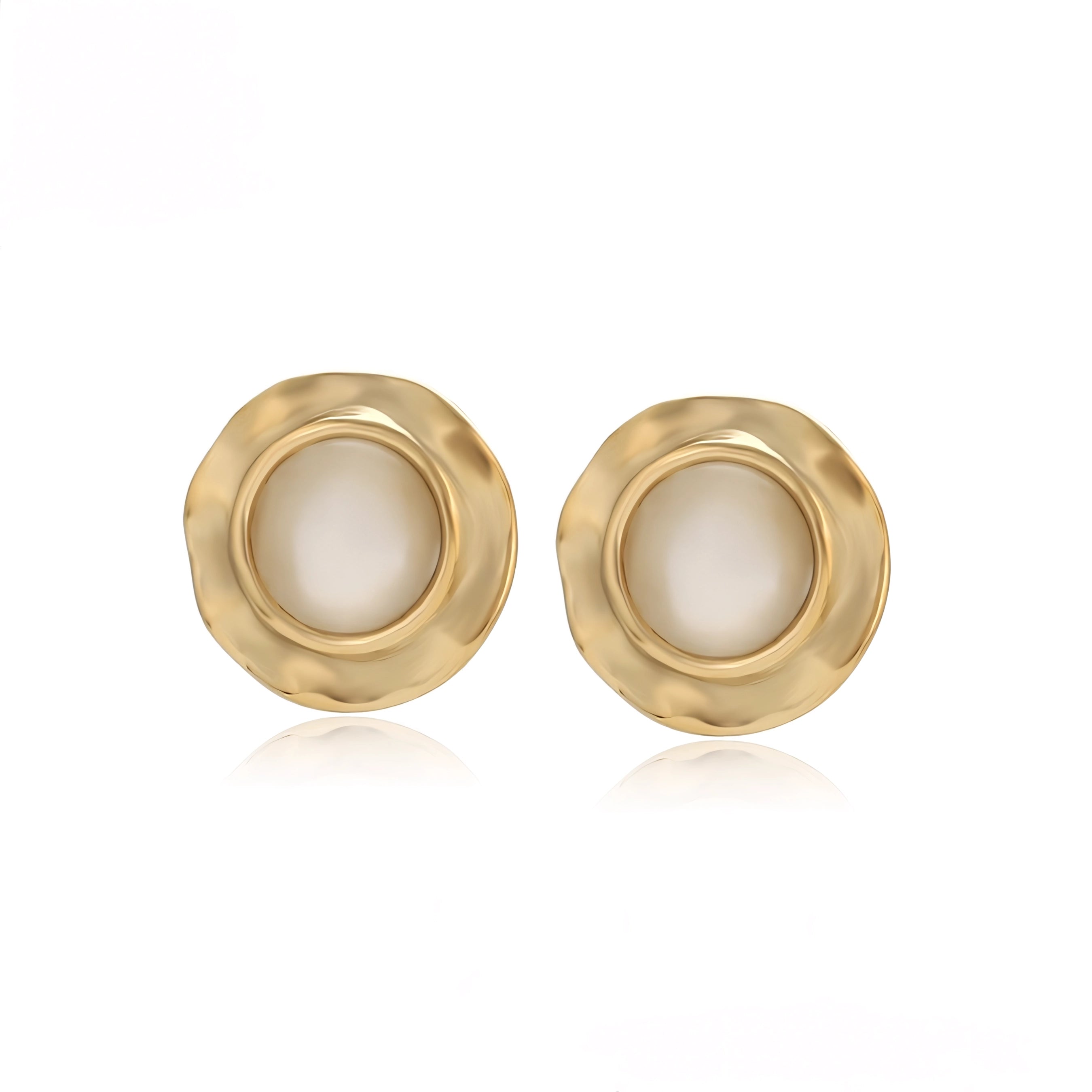 Aretes con Perla Sintética en Acero Inoxidable 14K