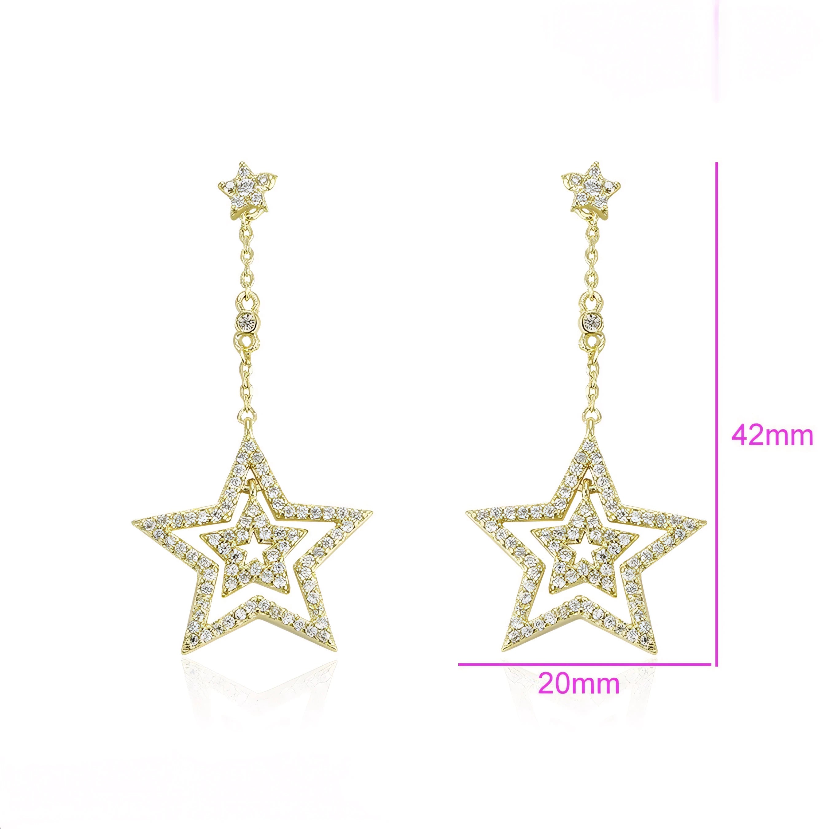 Aretes Largos con Estrellas Oro Laminado 14K