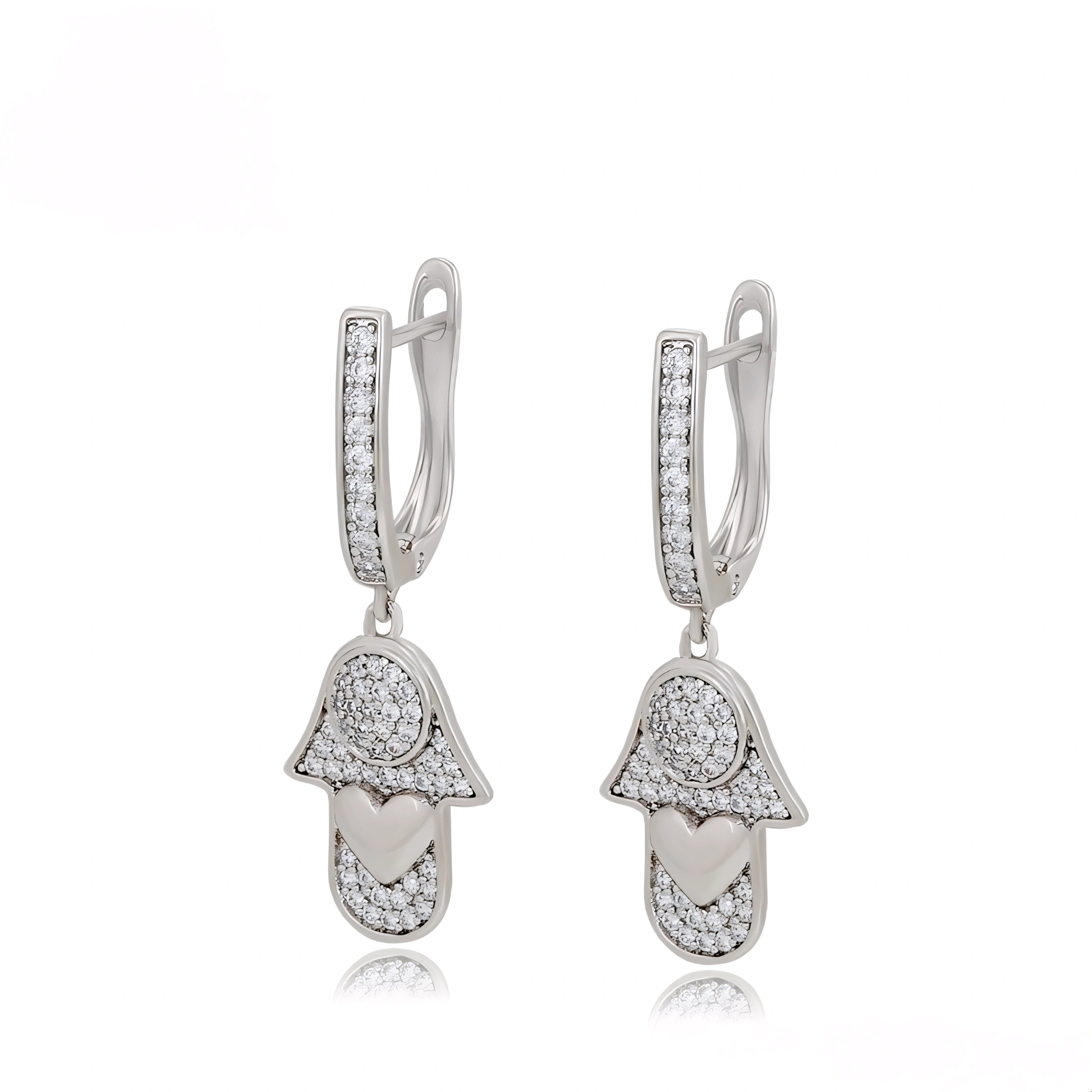 Aretes Mano de Fátima Chapado en Platino con Zirconias