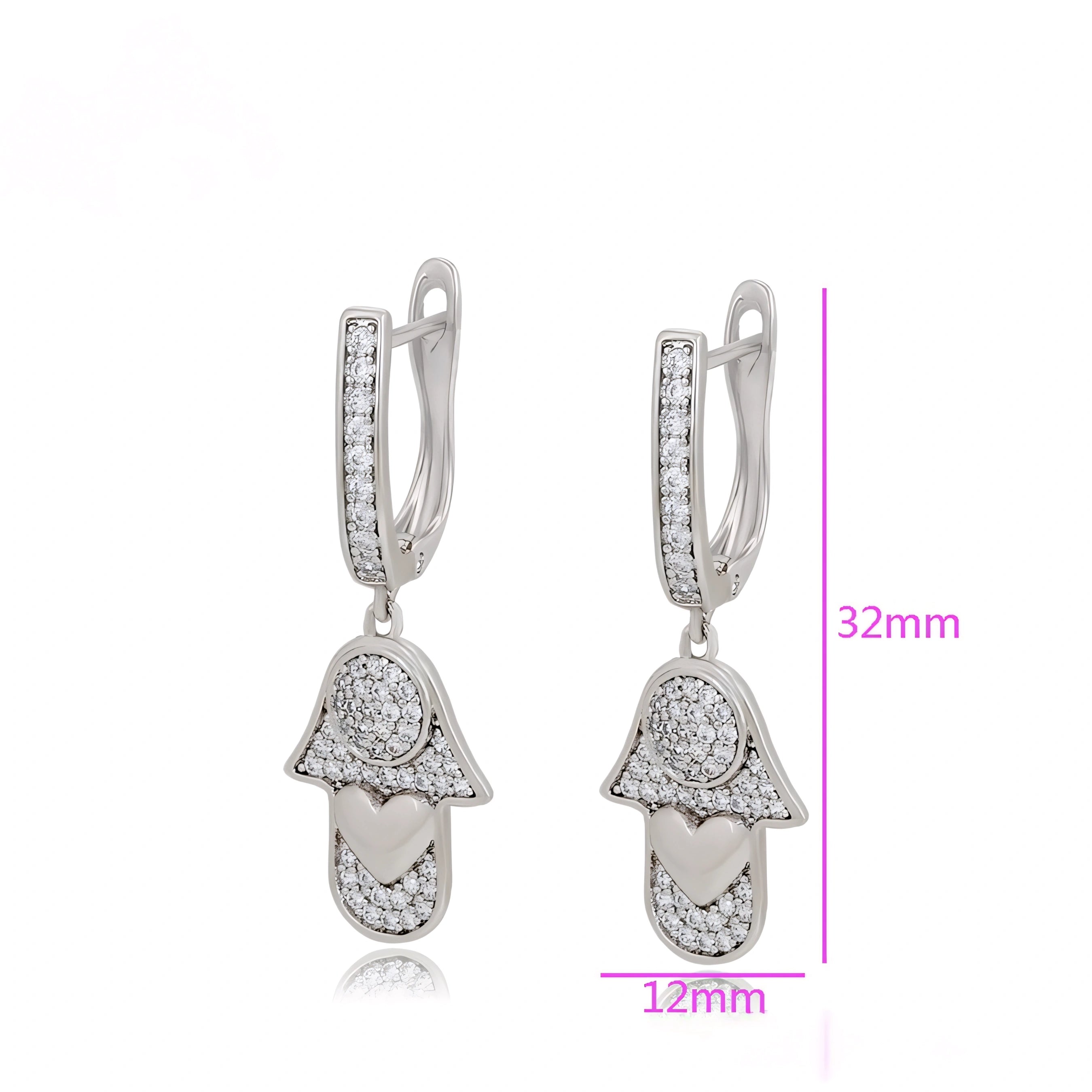 Aretes Mano de Fátima Chapado en Platino con Zirconias