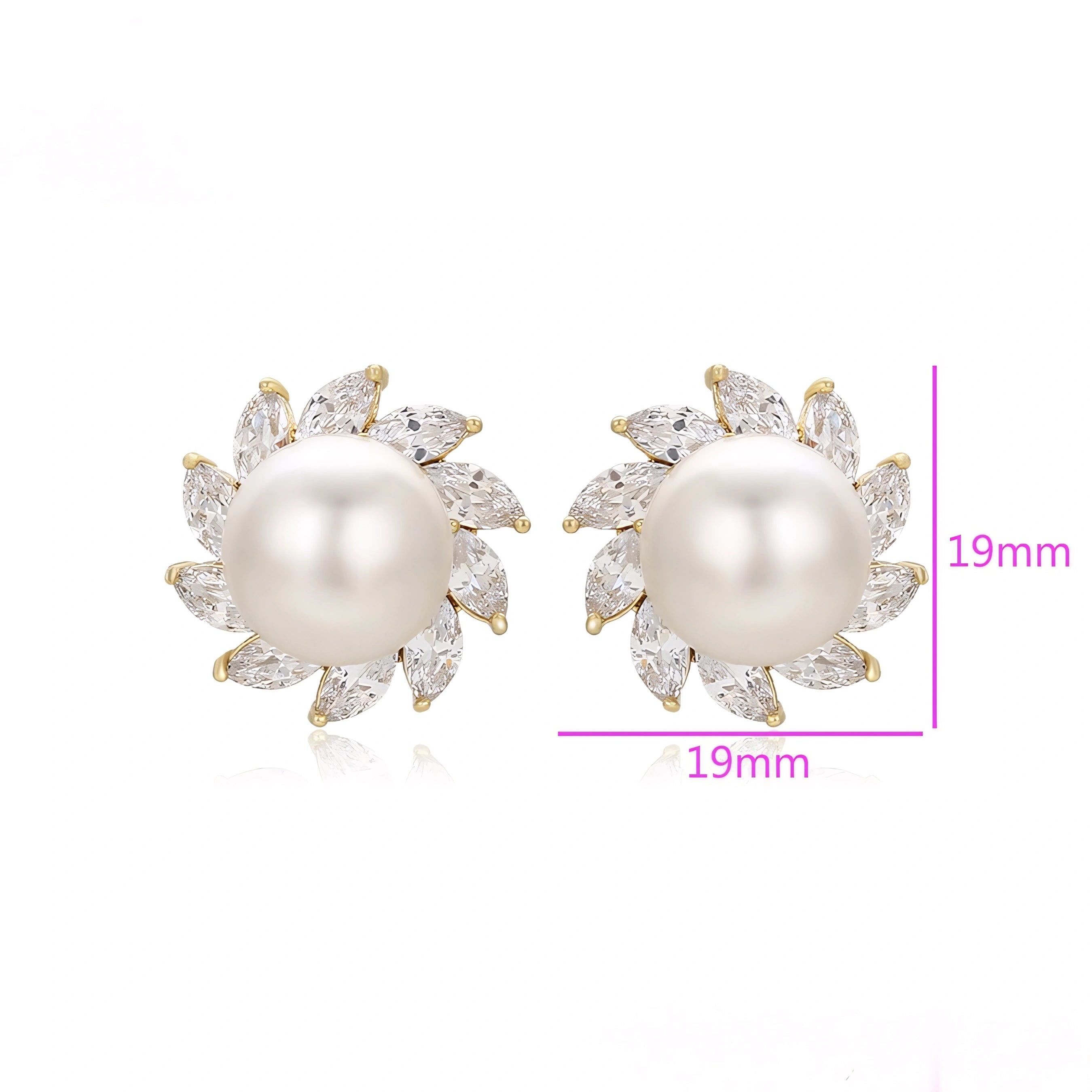 Aretes Redondos con Zirconias y Perla Oro Laminado 14K