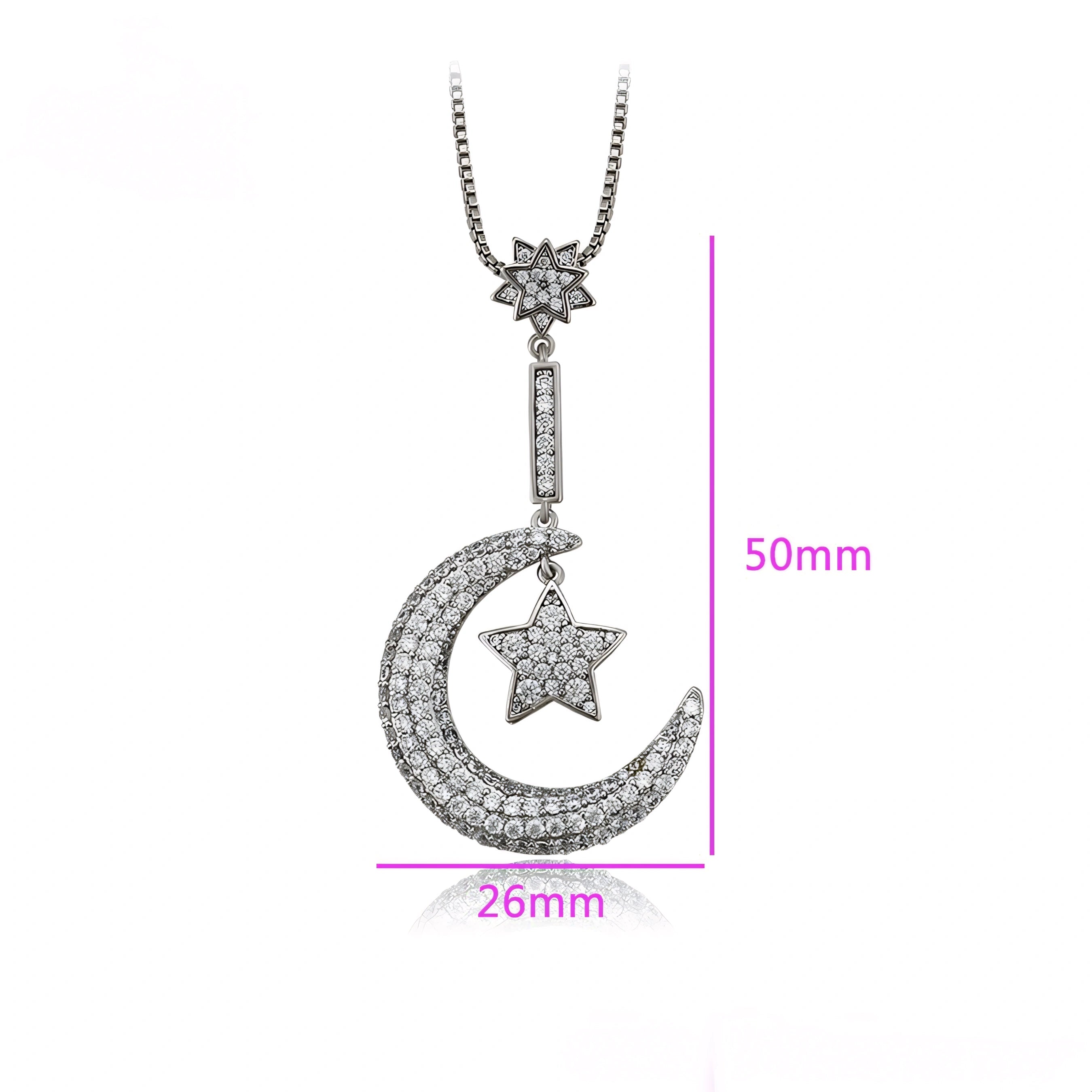 Collar Luna Y Estrella Con Zirconias Chapado En Platino
