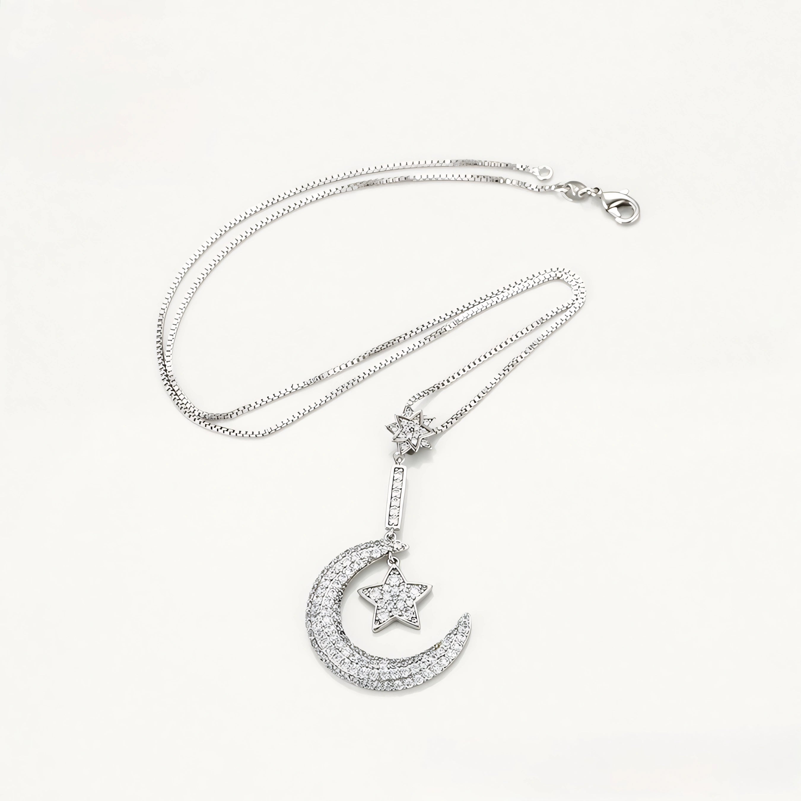 Collar Luna Y Estrella Con Zirconias Chapado En Platino