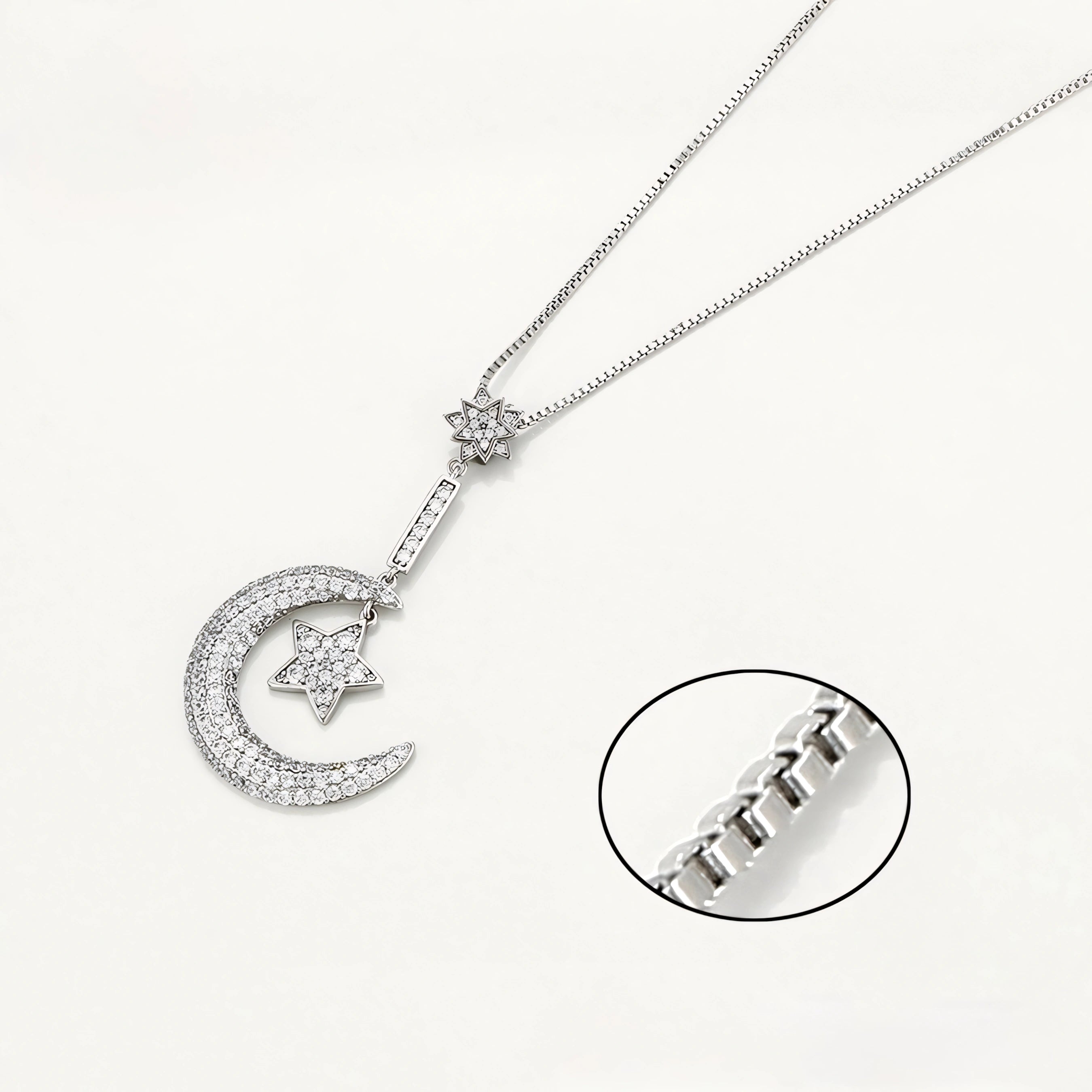 Collar Luna Y Estrella Con Zirconias Chapado En Platino