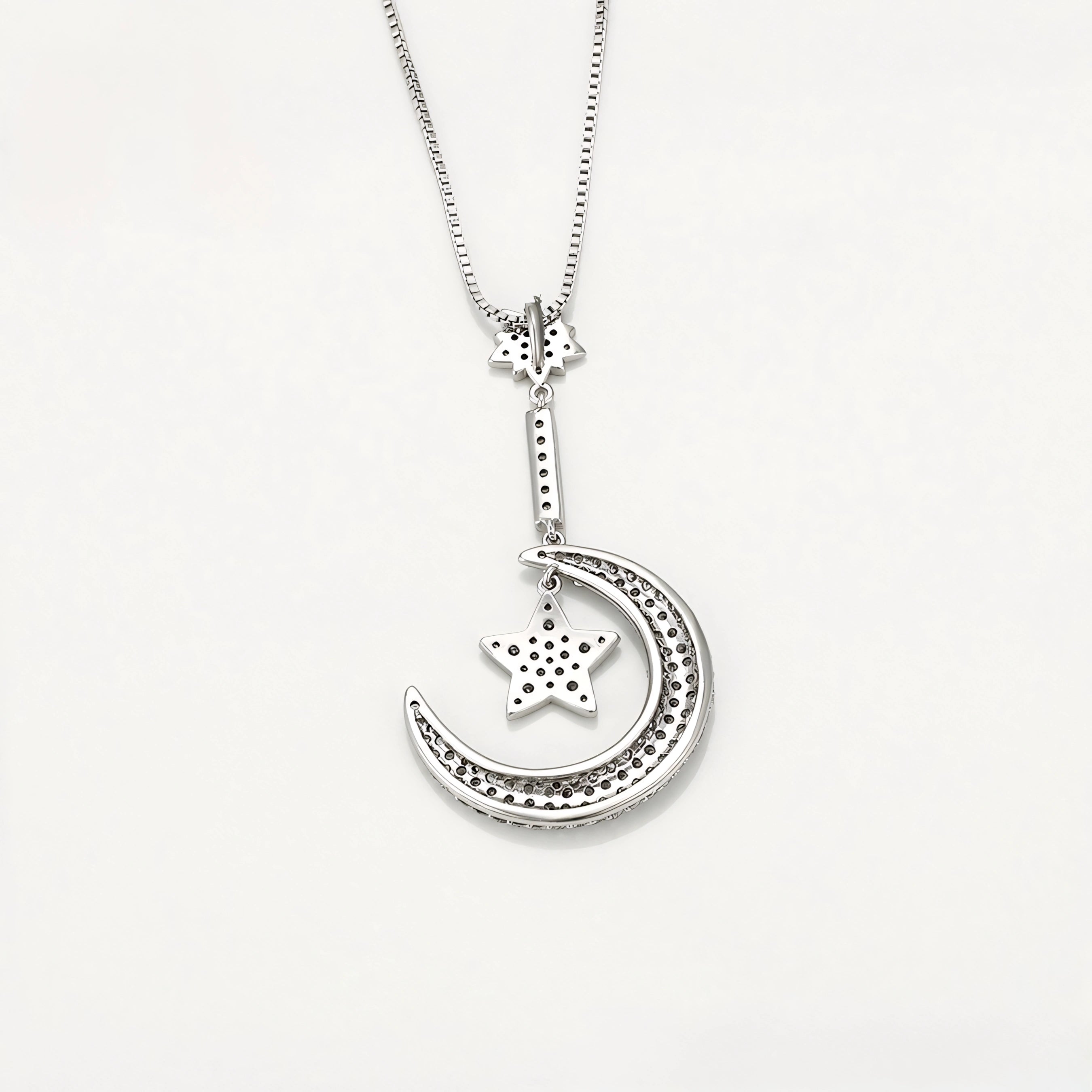 Collar Luna Y Estrella Con Zirconias Chapado En Platino
