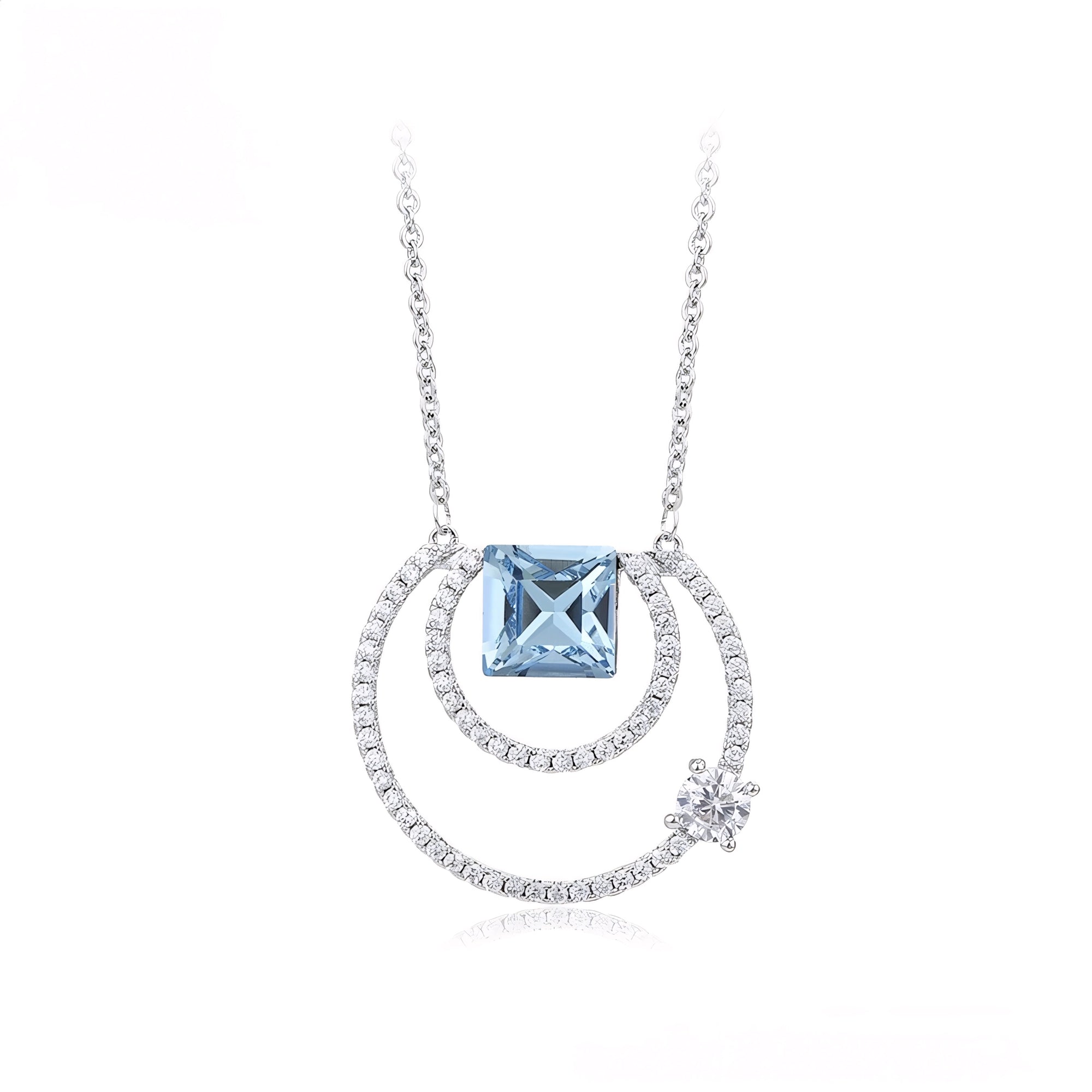 Collar Piedra Azul Con Zirconias Chapado En Platino