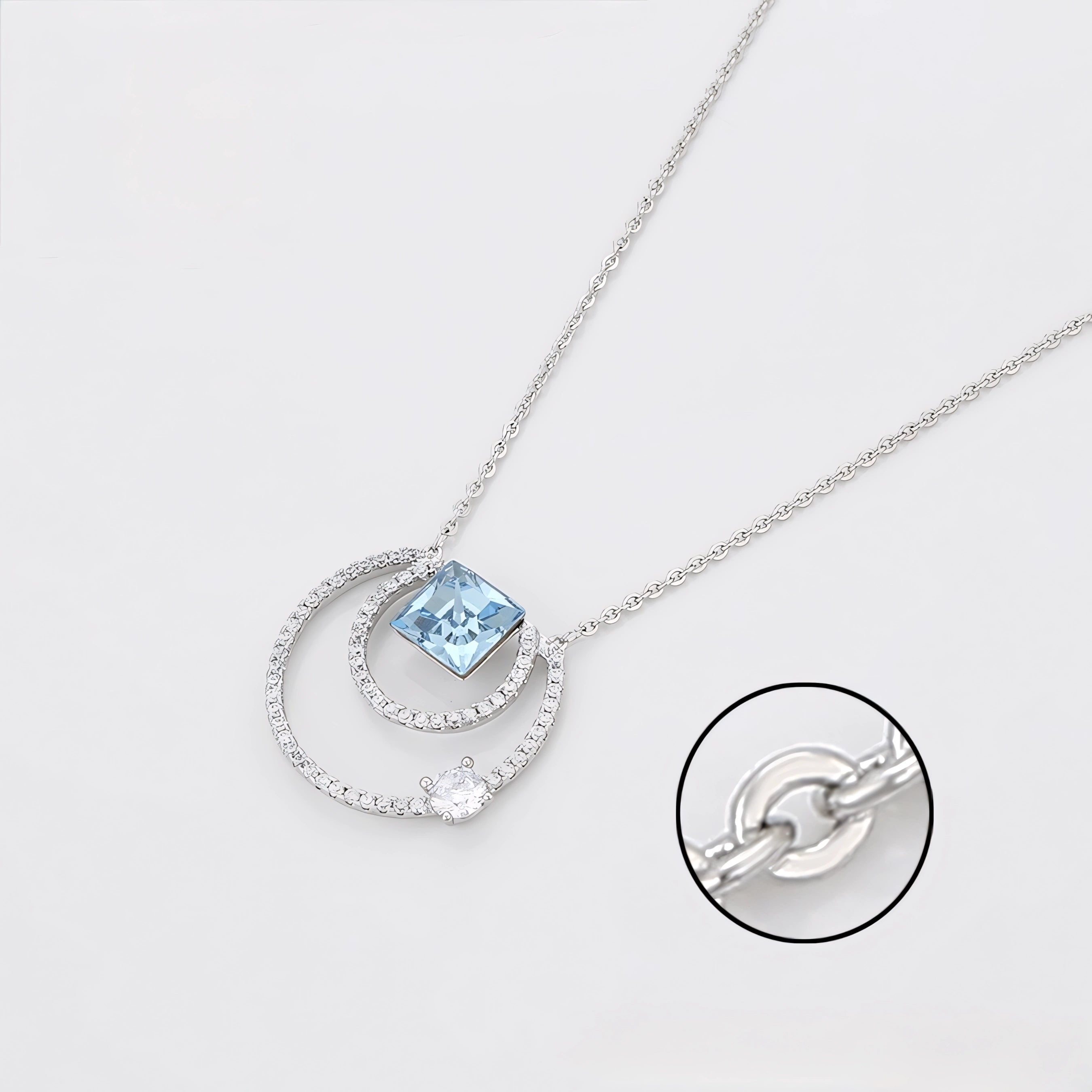 Collar Piedra Azul Con Zirconias Chapado En Platino