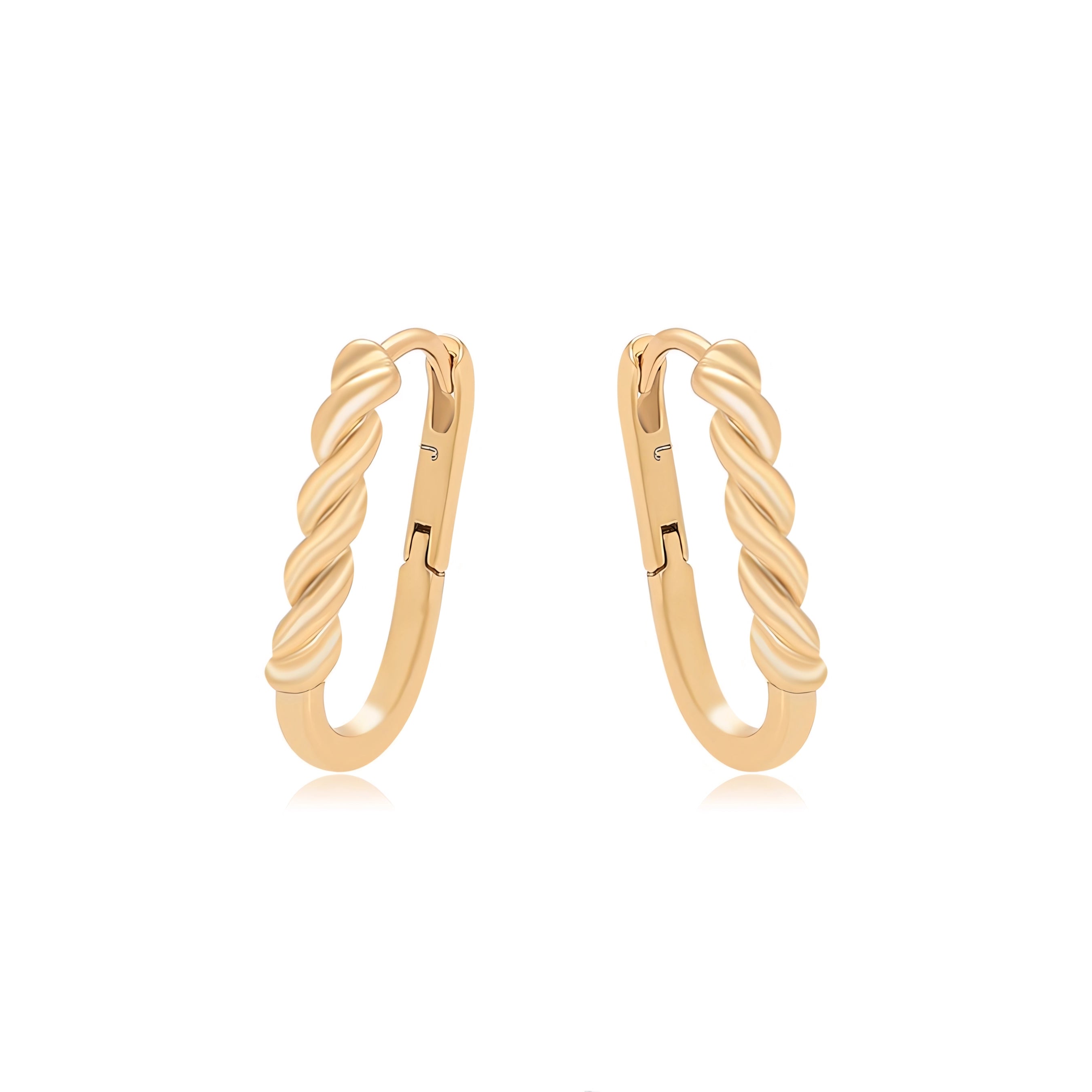 Huggie Semi Ovalada Trenzada Oro Laminado 18K