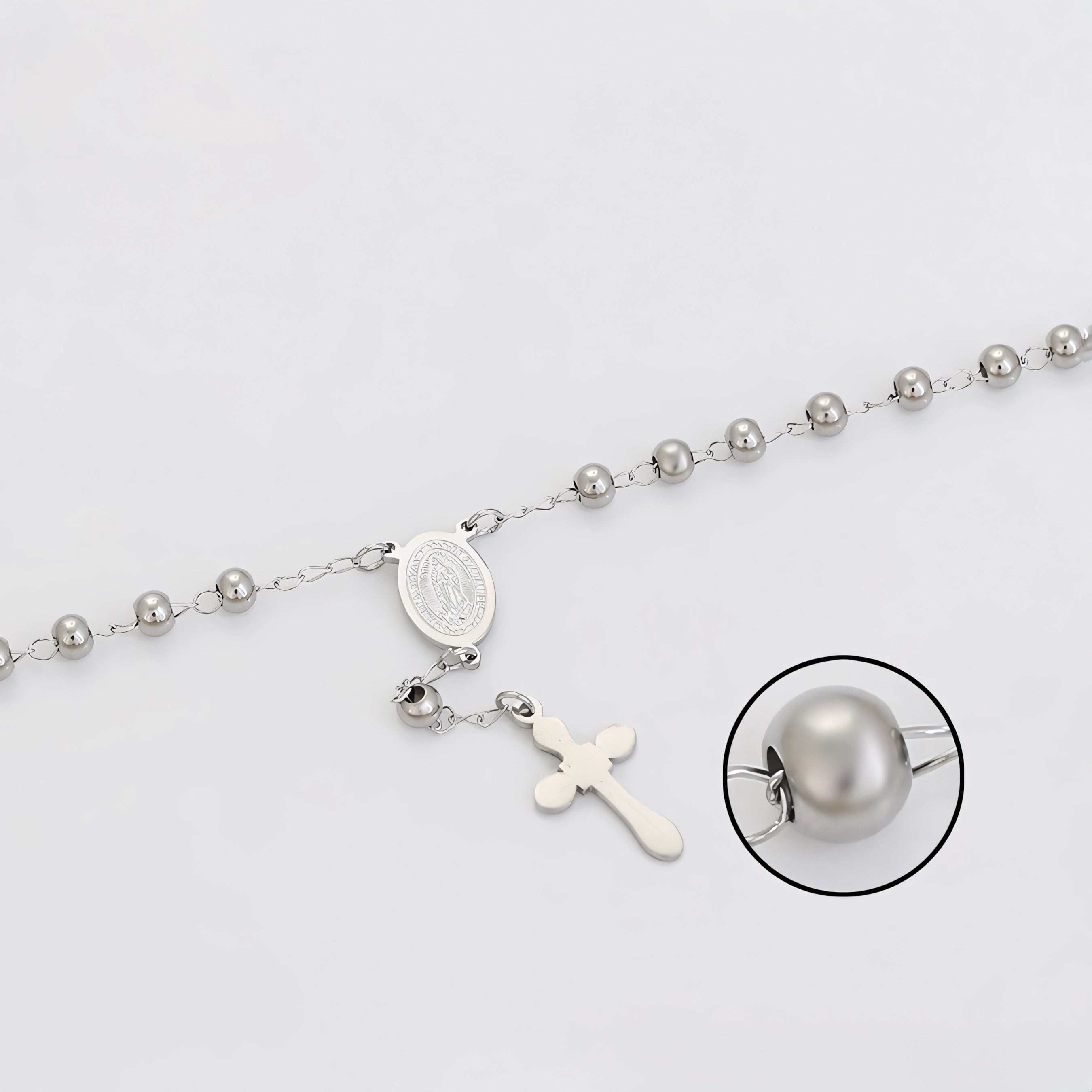 Pulsera Rosario Religiosa Chapada en Platino Estilo Clásico