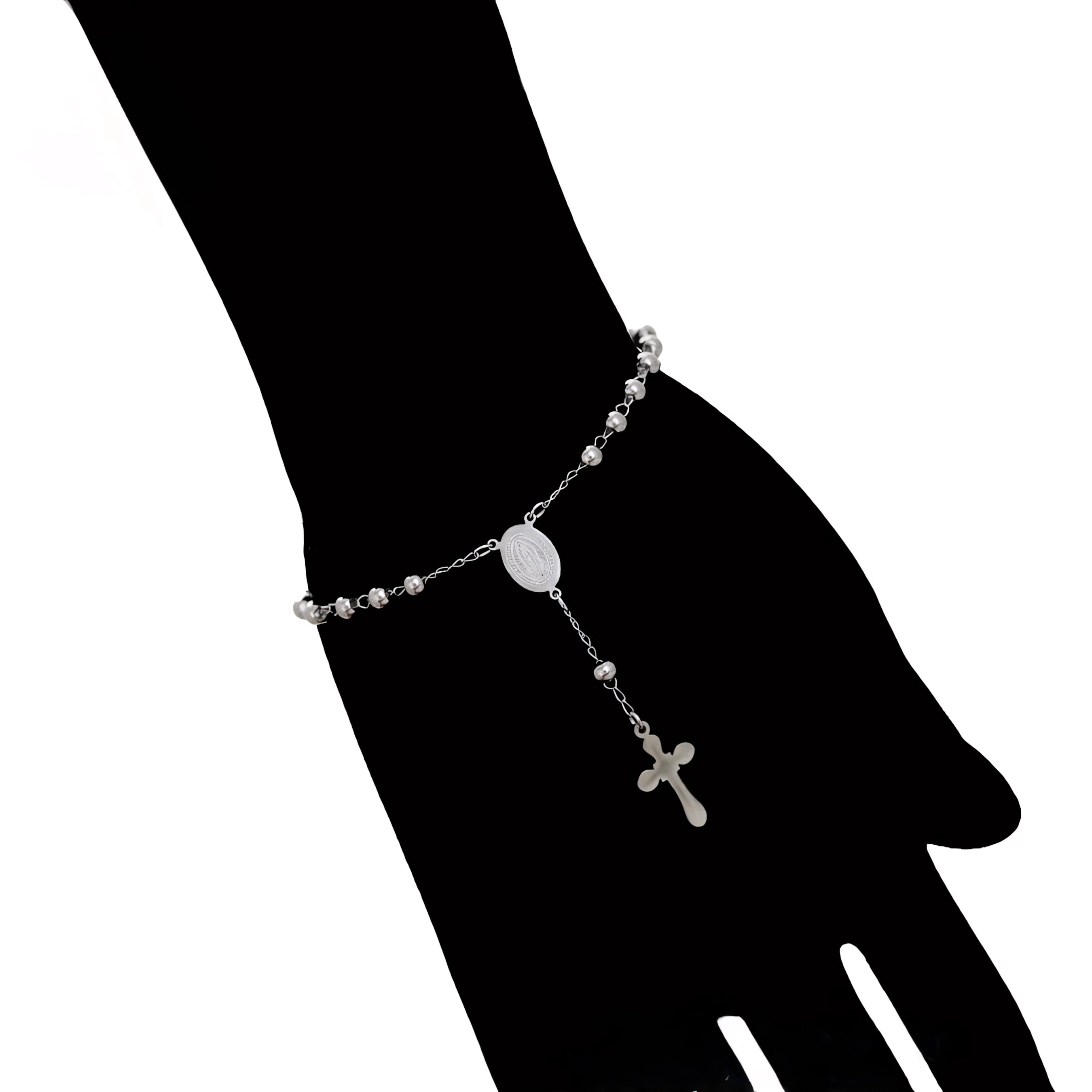 Pulsera Rosario Religiosa Chapada en Platino Estilo Clásico