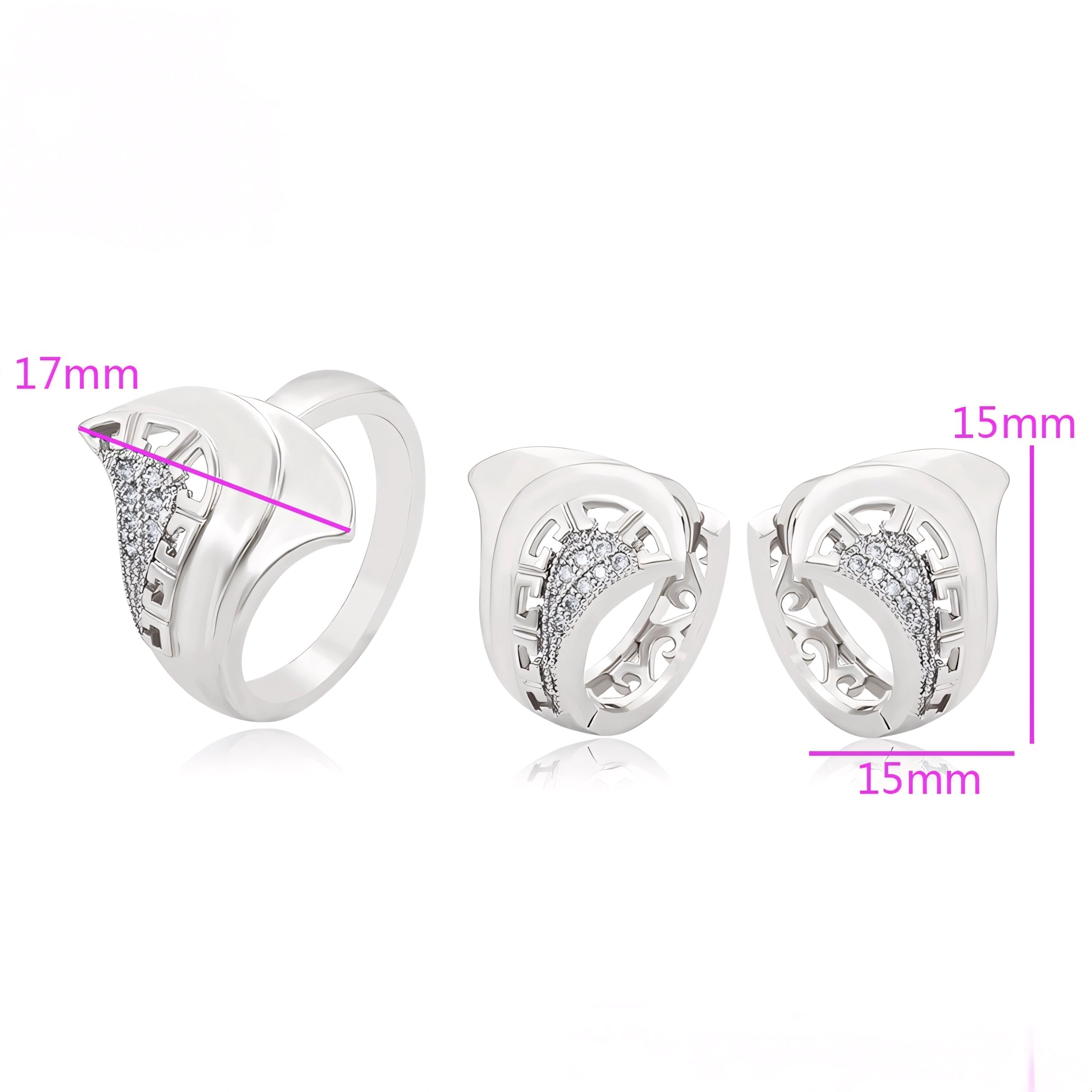 Set de Aretes y Anillo Chapado en Platino con Zirconia