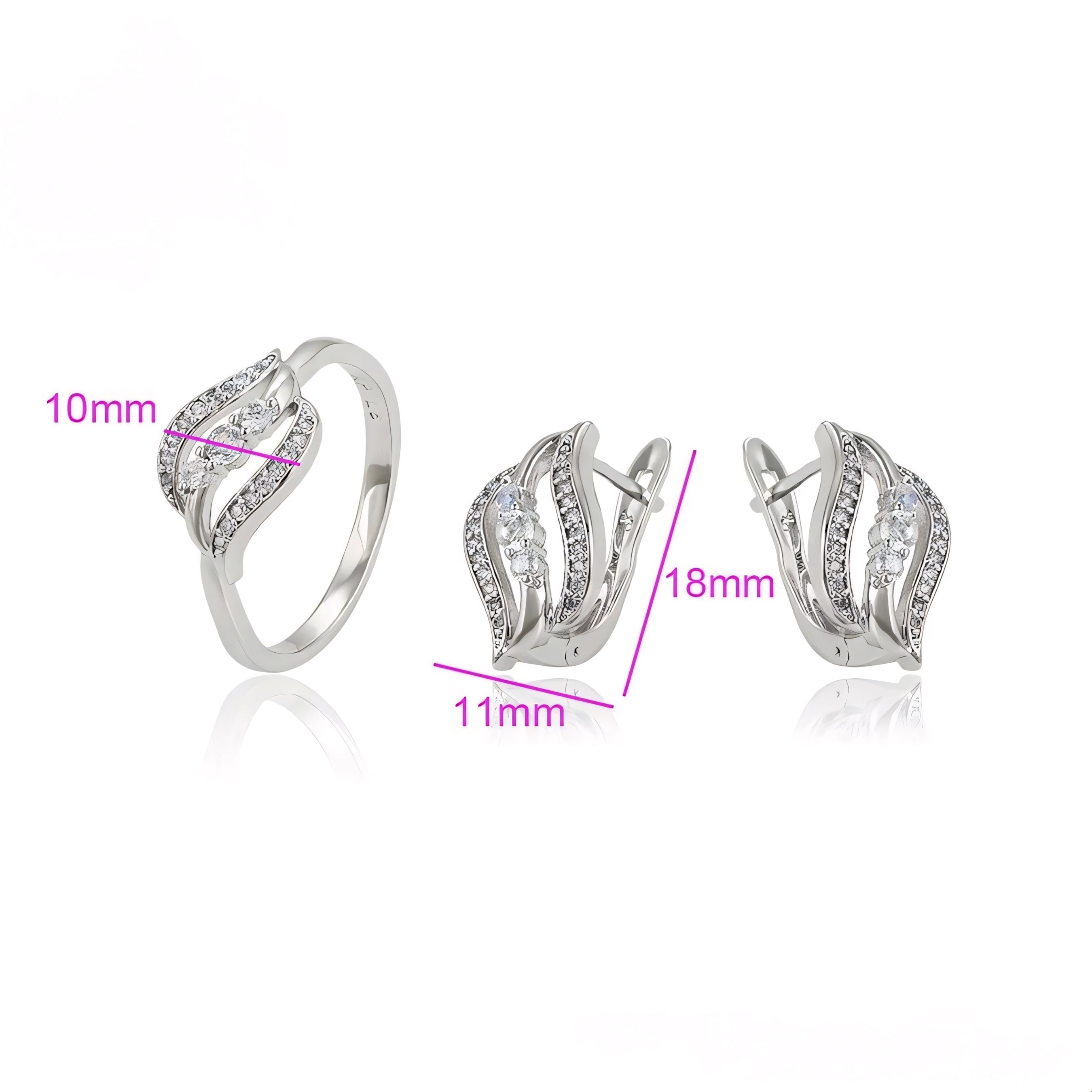 Set de Aretes y Anillo Chapado en Platino Elegante y Moderno