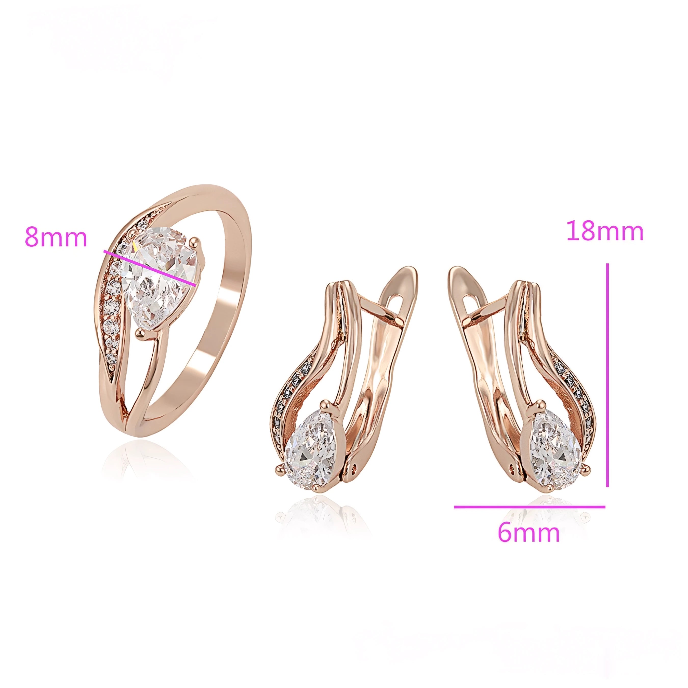 Set de Aretes y Anillo en Oro Laminado Rosa Elegante y Moderno