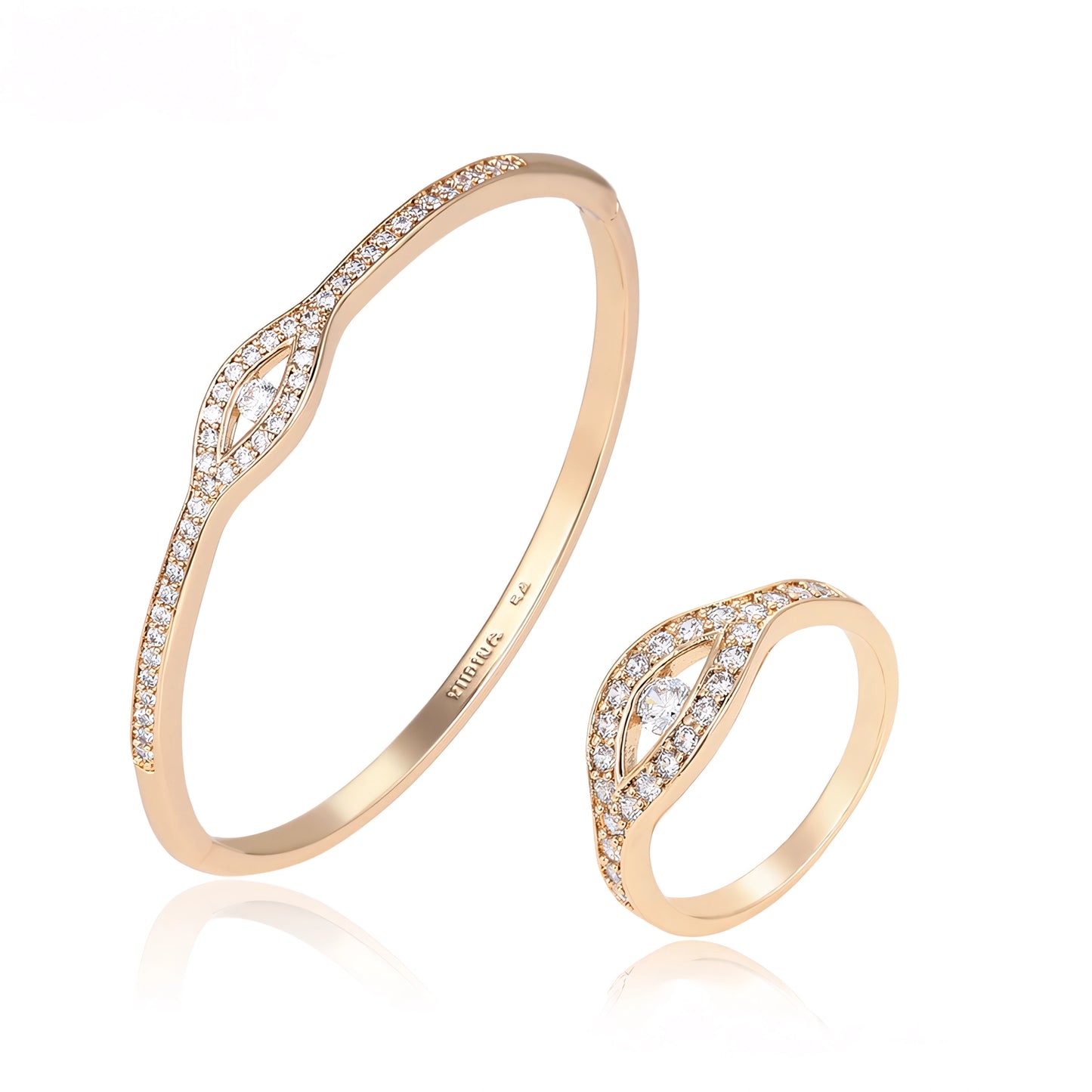 Set de Lujo Anillo Brazalete con Zirconia Incrustada