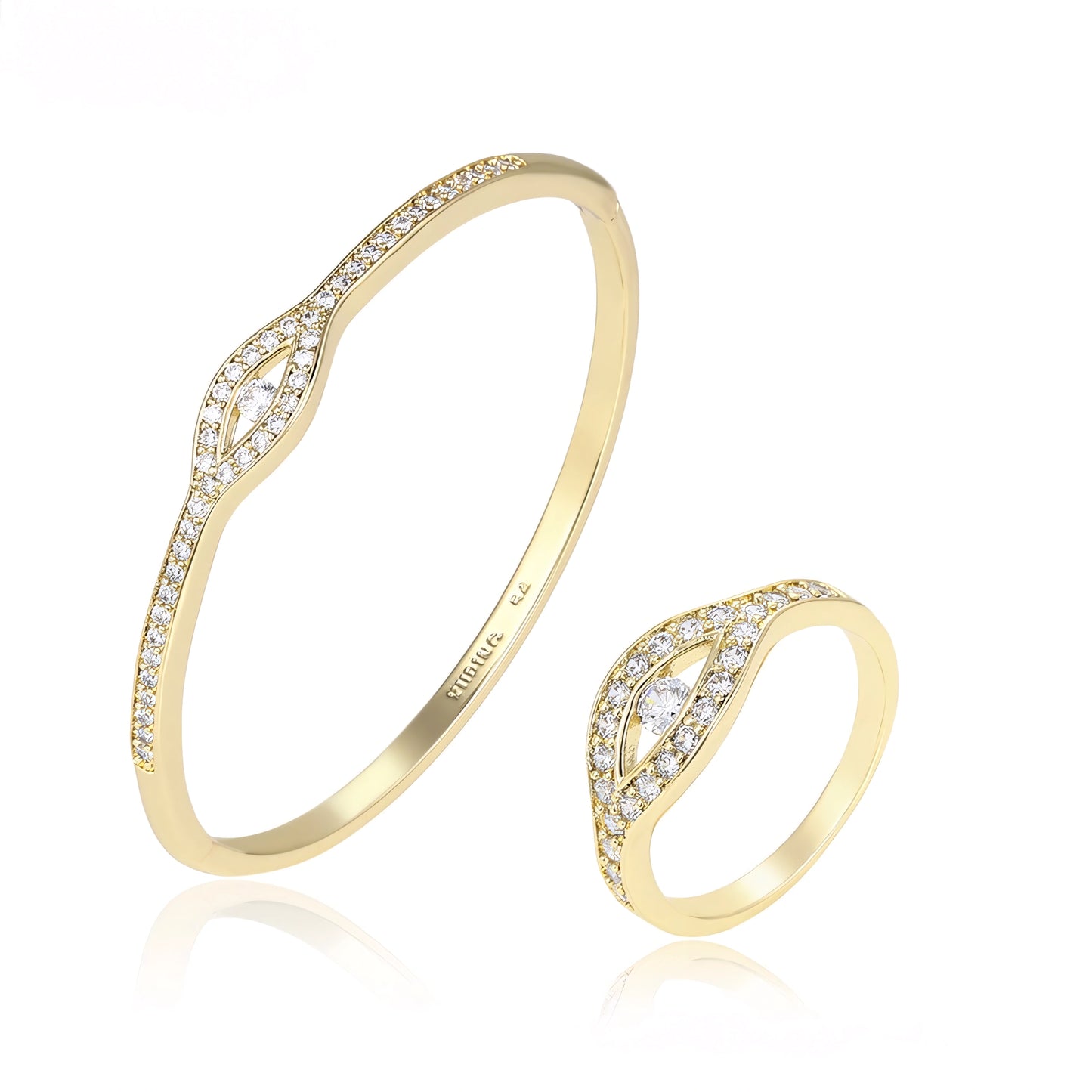 Set de Lujo Anillo Brazalete con Zirconia Incrustada