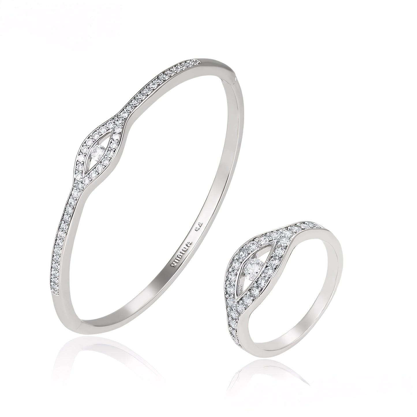 Set de Lujo Anillo Brazalete con Zirconia Incrustada