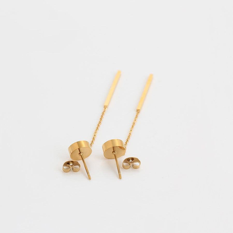 Boucle d'Oreille Longue Acier Doré