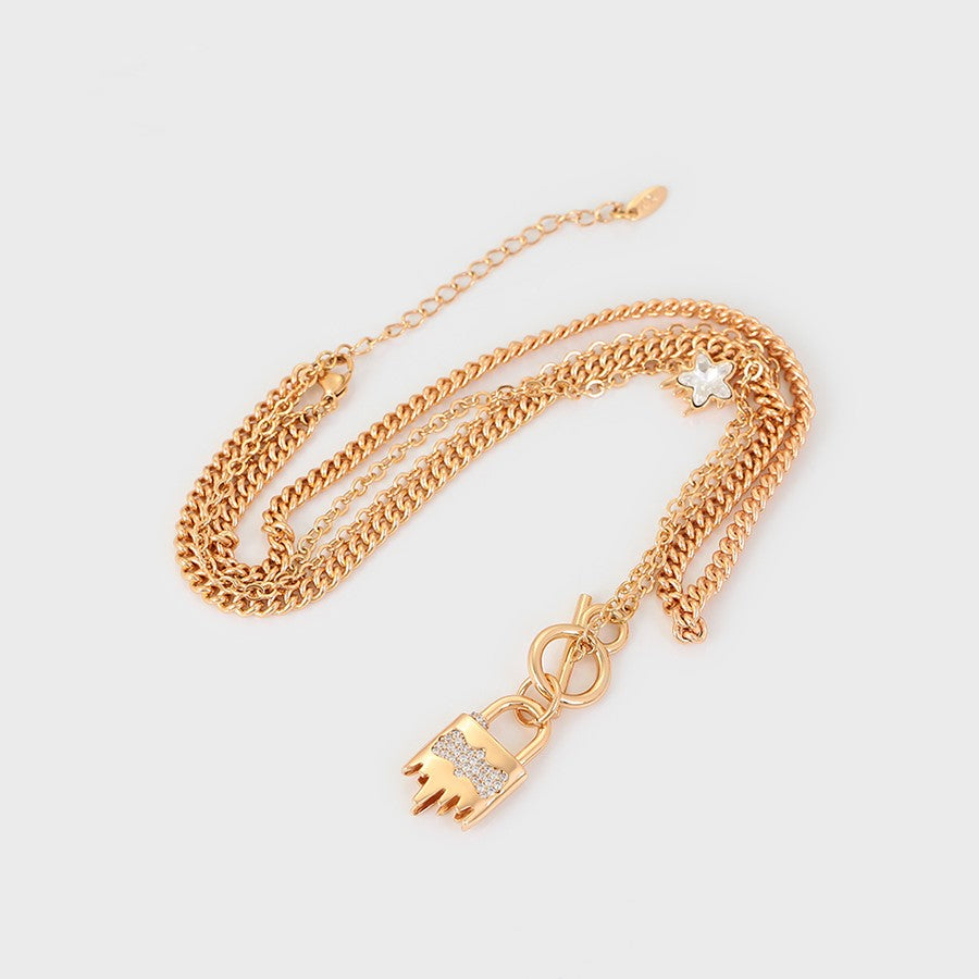 Gargantilla Doble Candado SW Oro Laminado 18K Dorado Cristal Swarovski