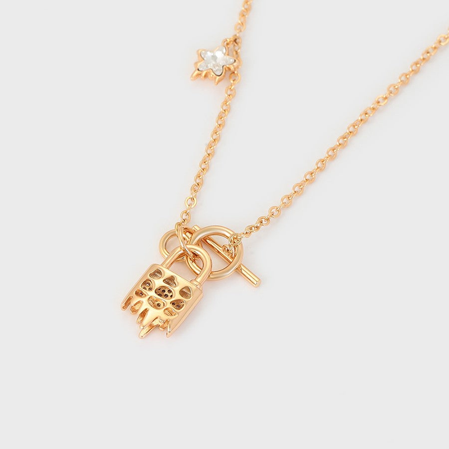 Gargantilla Doble Candado SW Oro Laminado 18K Dorado Cristal Swarovski