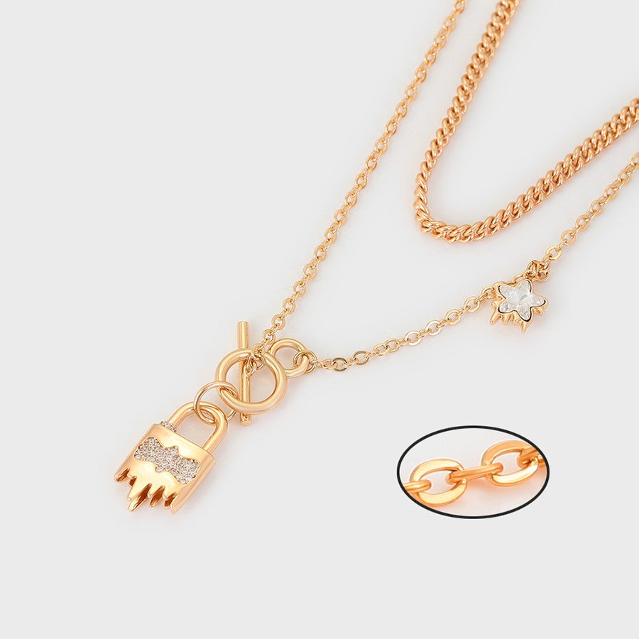 Gargantilla Doble Candado SW Oro Laminado 18K Dorado Cristal Swarovski