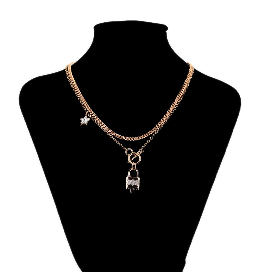 Gargantilla Doble Candado SW Oro Laminado 18K Dorado Cristal Swarovski