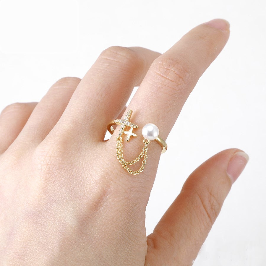 Anillo Perla y Cadena Jadhe Joyeria