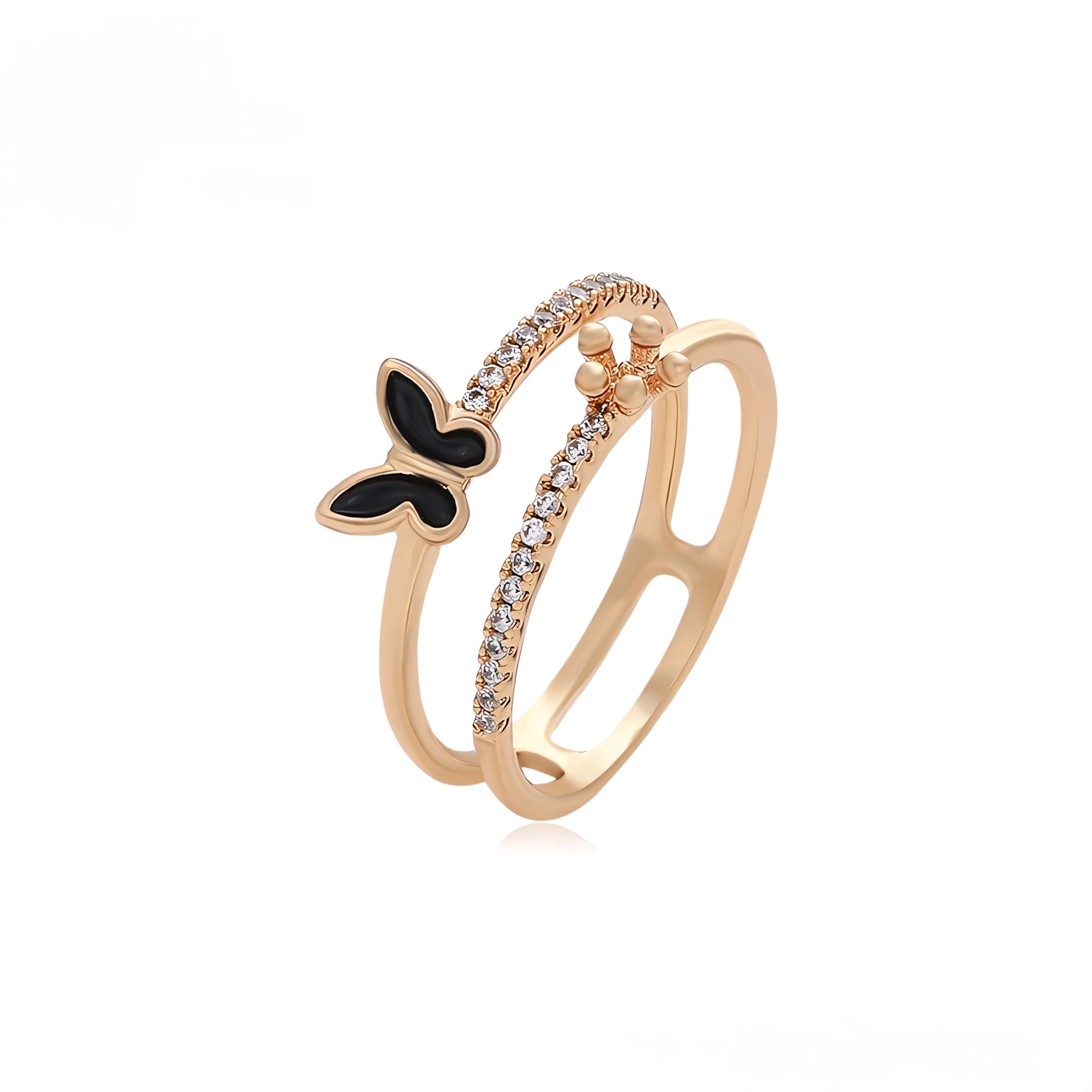 Anillo con Mariposa y Zirconia Incrustadas de Oro Laminado 18K