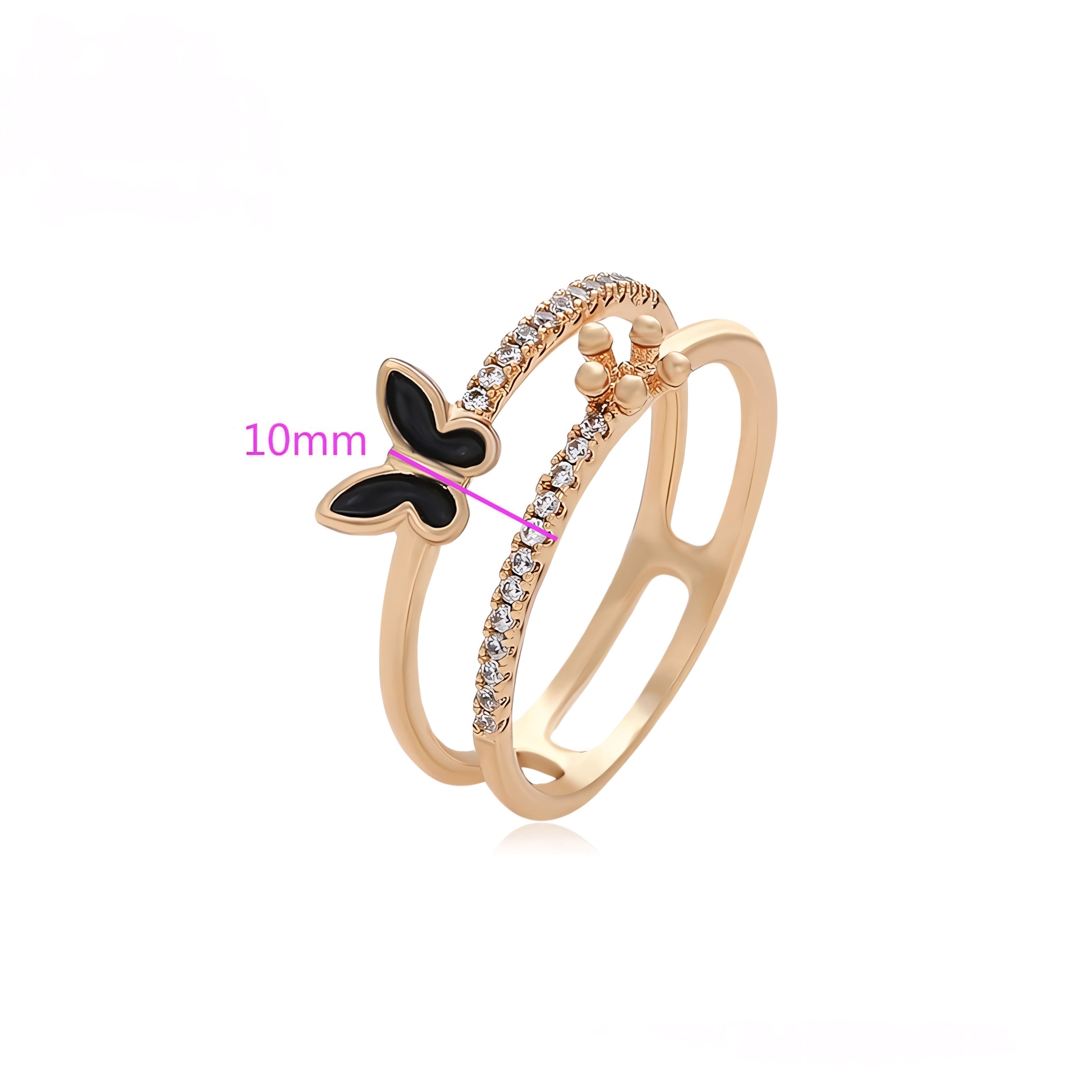 Anillo con Mariposa y Zirconia Incrustadas de Oro Laminado 18K