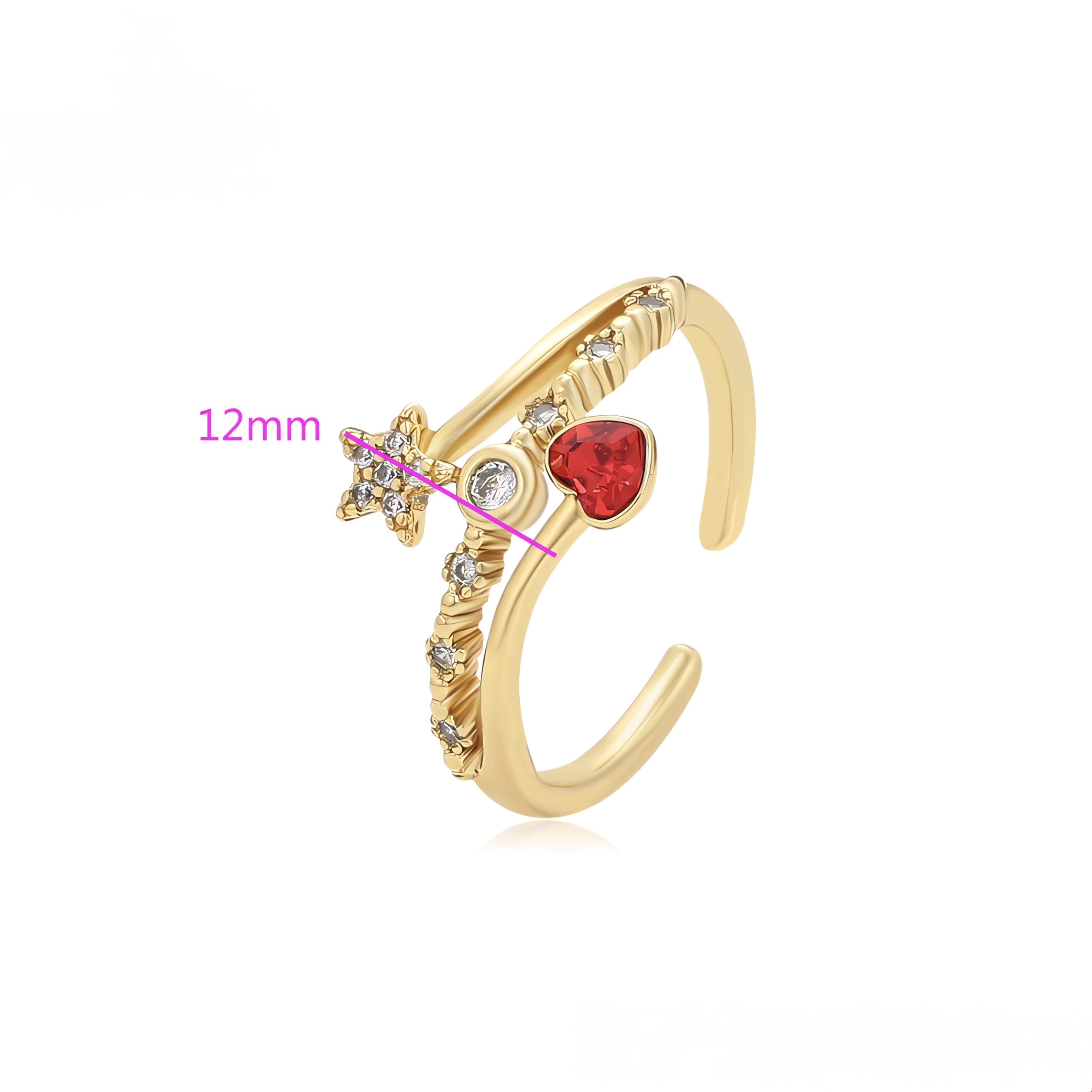 Anillo con Zirconia Corazon y Estrella Oro Laminado 14K