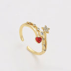 Anillo con Zirconia Corazon y Estrella Oro Laminado 14K