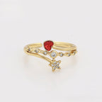 Anillo con Zirconia Corazon y Estrella Oro Laminado 14K