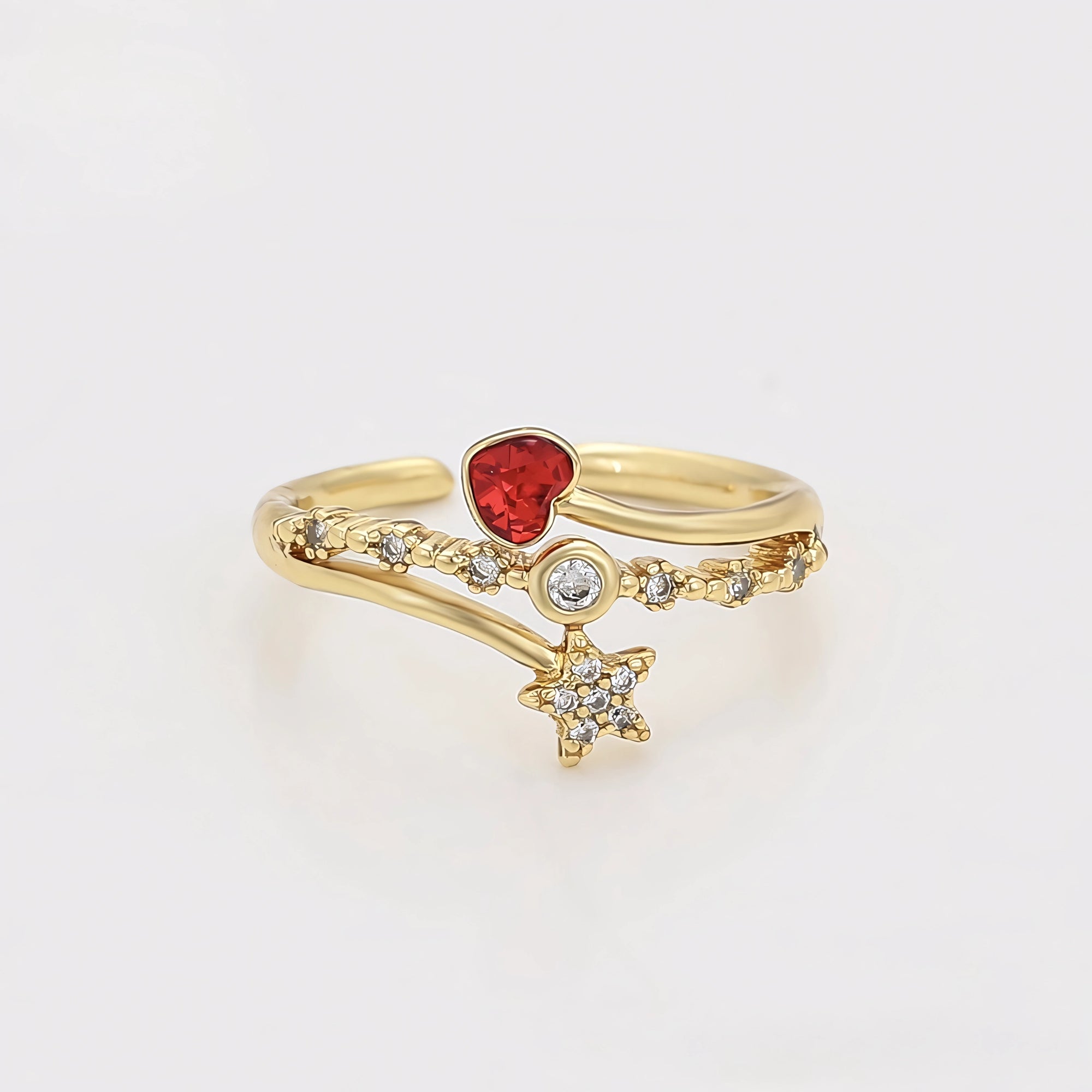 Anillo con Zirconia Corazon y Estrella Oro Laminado 14K
