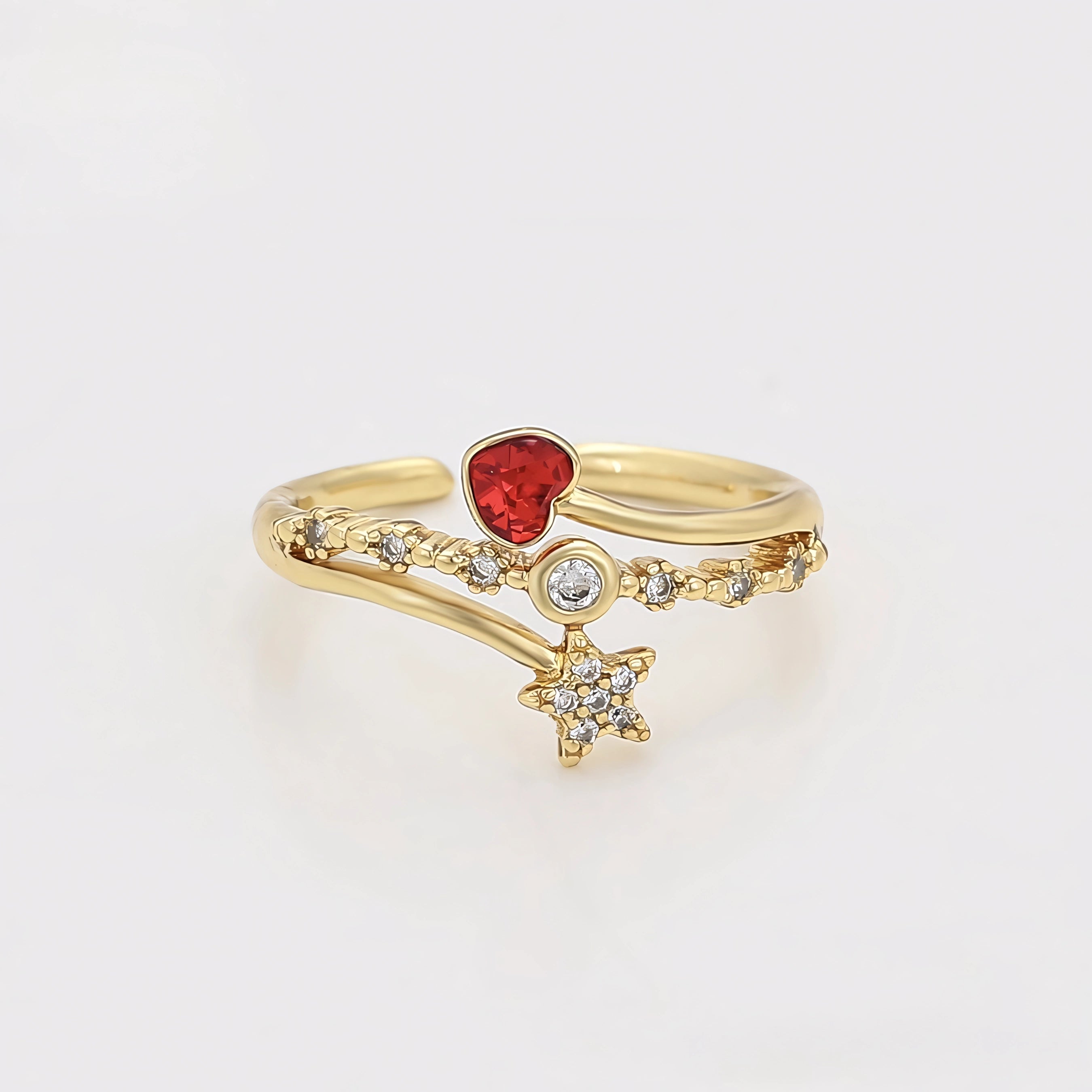 Anillo con Zirconia Corazon y Estrella Oro Laminado 14K