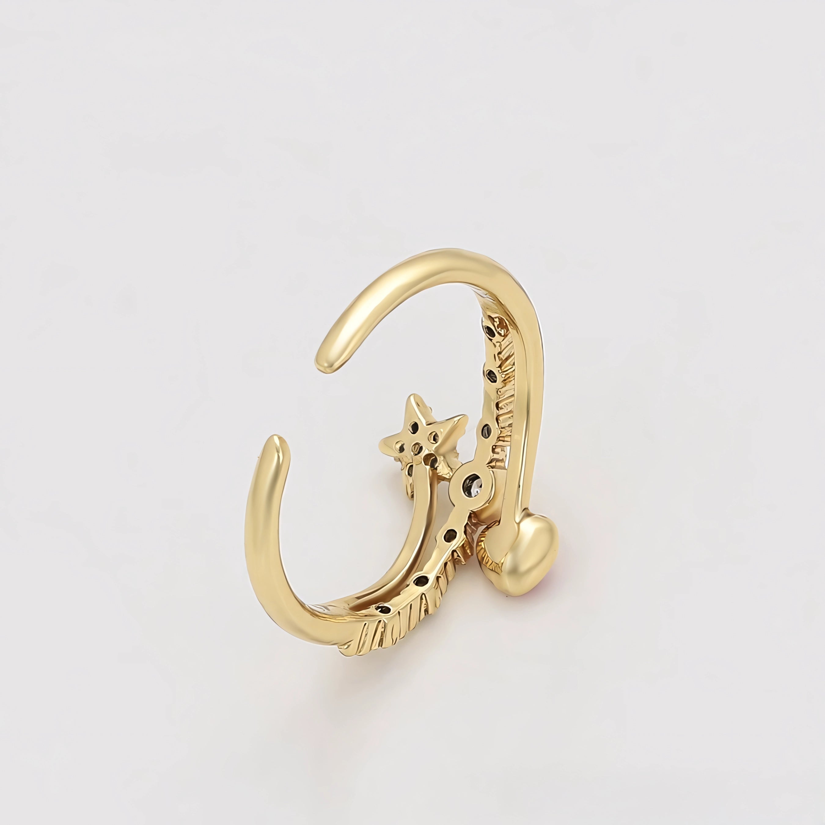 Anillo con Zirconia Corazon y Estrella Oro Laminado 14K