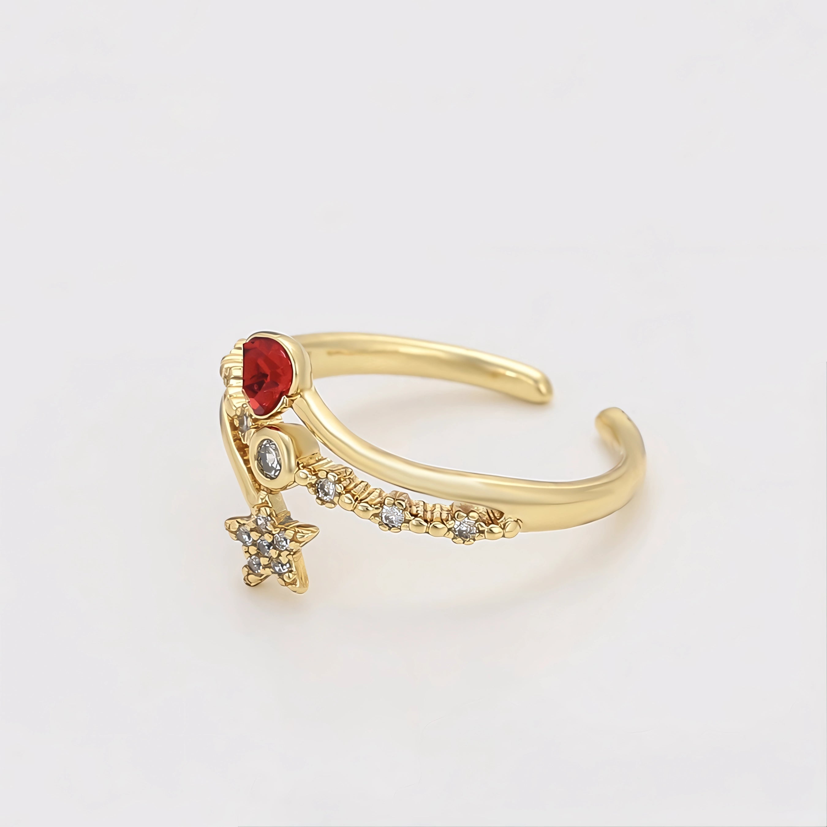 Anillo con Zirconia Corazon y Estrella Oro Laminado 14K