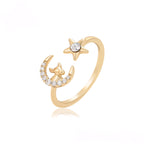 Anillo de Luna y Estella con Zirconia Incrustada Oro Laminado 18K