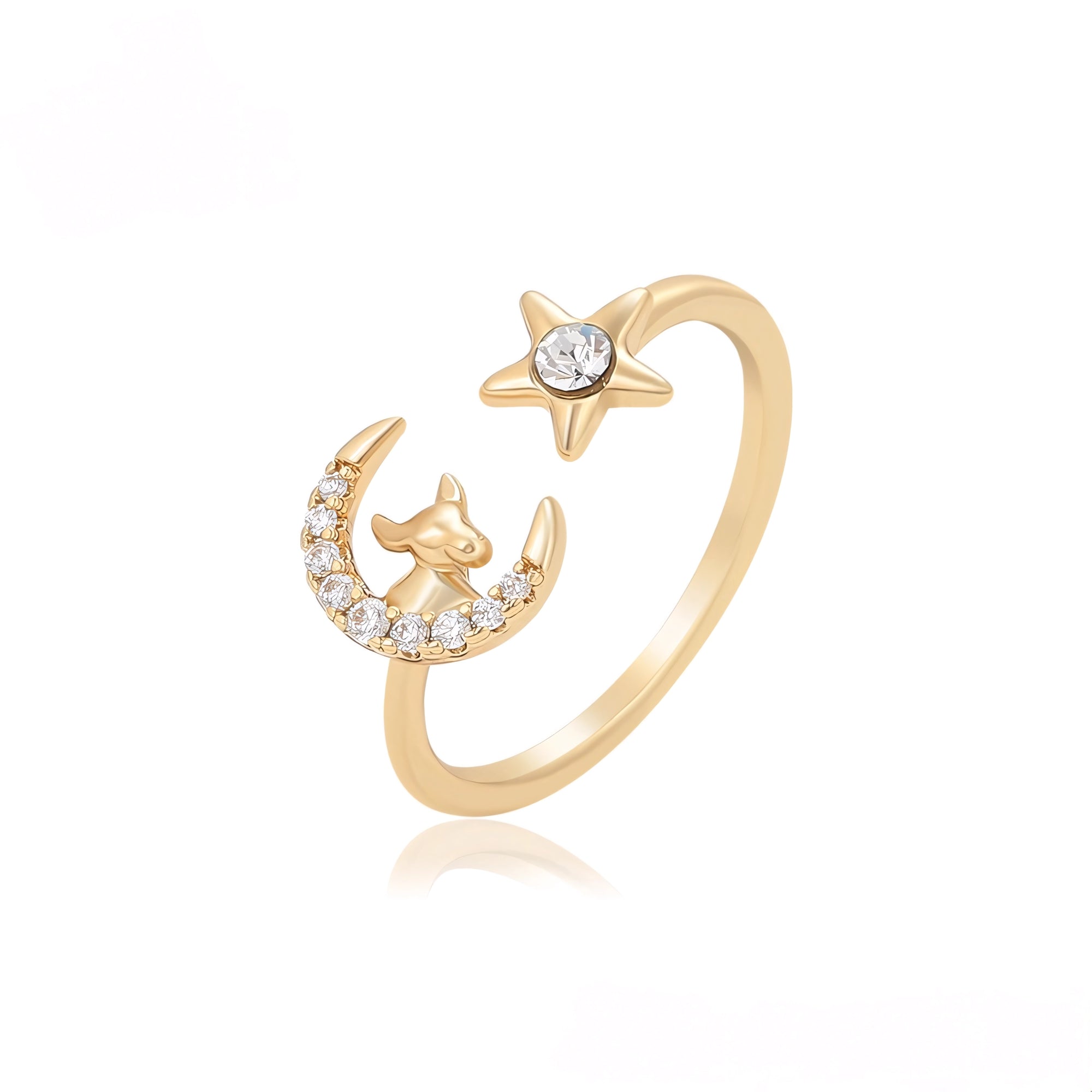 Anillo de Luna y Estella con Zirconia Incrustada Oro Laminado 18K