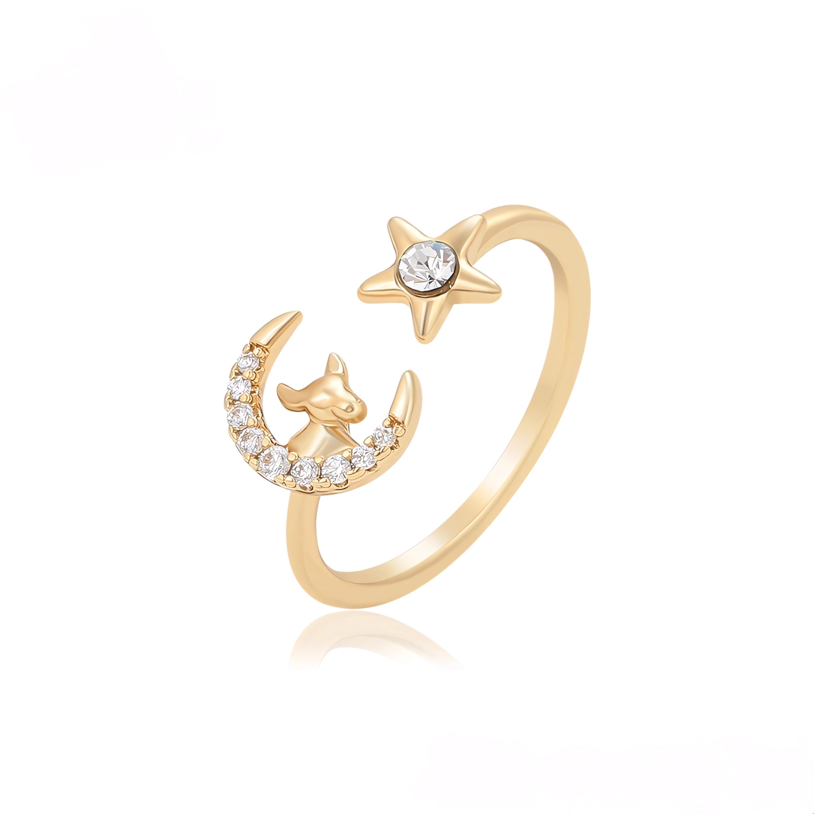 Anillo de Luna y Estella con Zirconia Incrustada Oro Laminado 18K