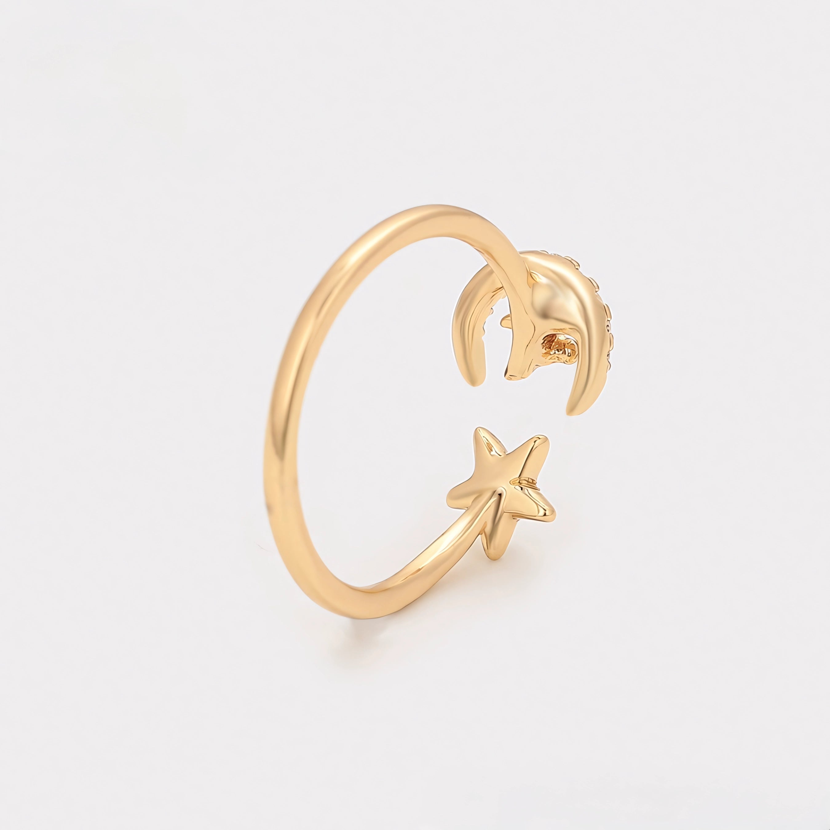 Anillo de Luna y Estella con Zirconia Incrustada Oro Laminado 18K