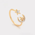 Anillo de Luna y Estella con Zirconia Incrustada Oro Laminado 18K
