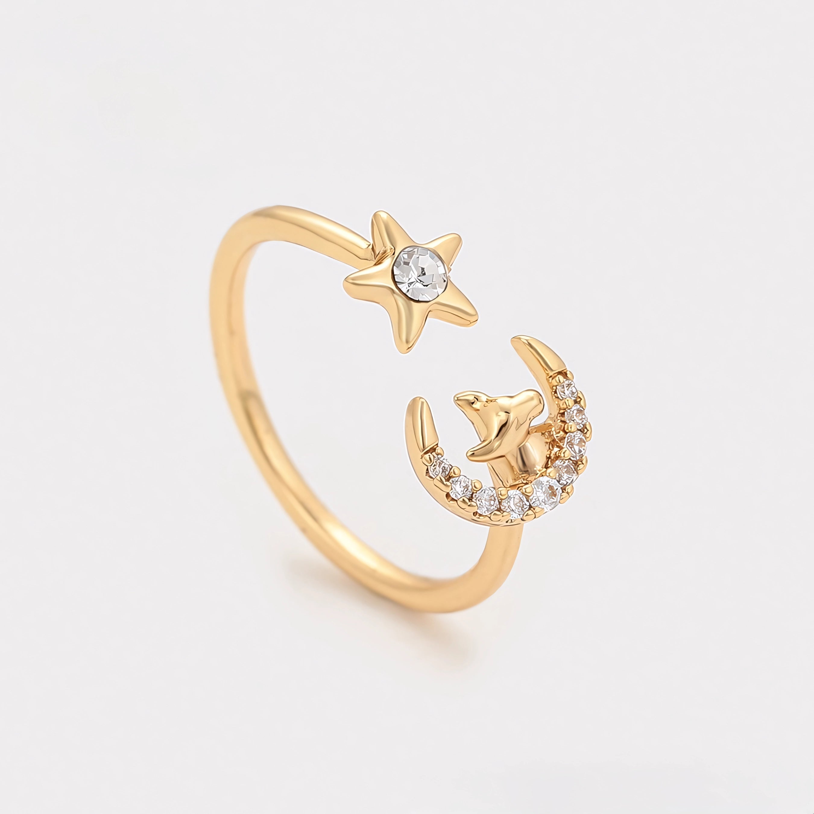 Anillo de Luna y Estella con Zirconia Incrustada Oro Laminado 18K
