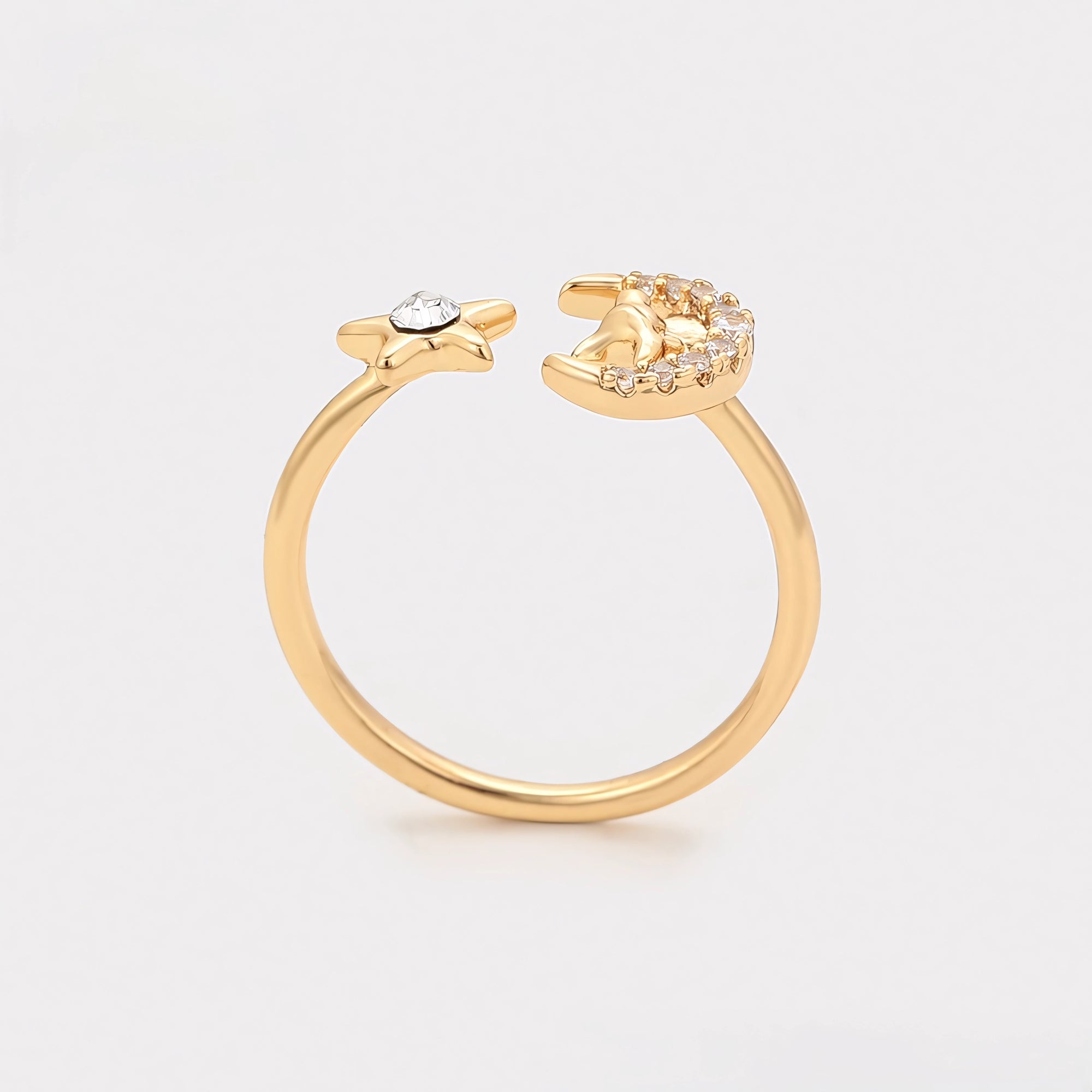 Anillo de Luna y Estella con Zirconia Incrustada Oro Laminado 18K