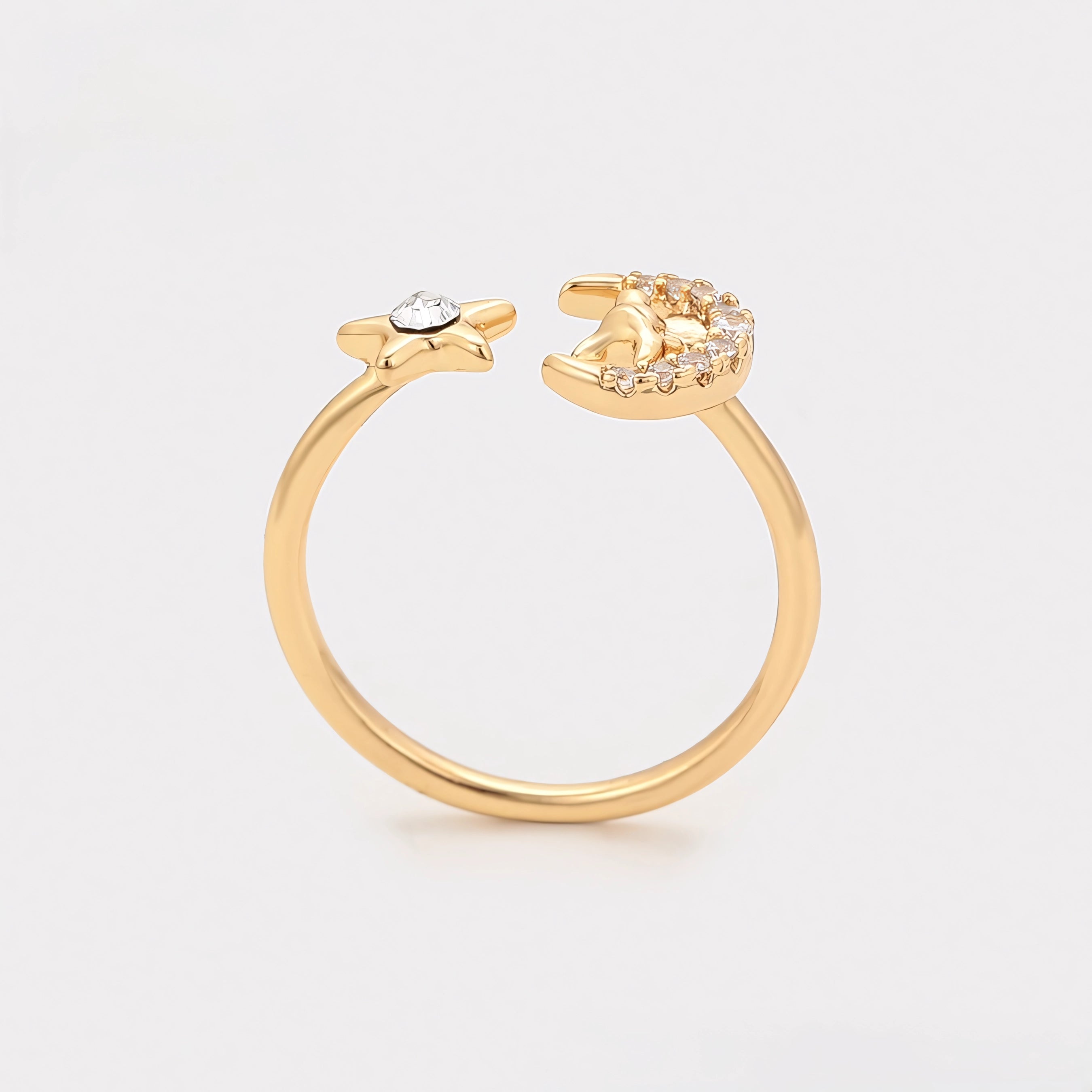Anillo de Luna y Estella con Zirconia Incrustada Oro Laminado 18K