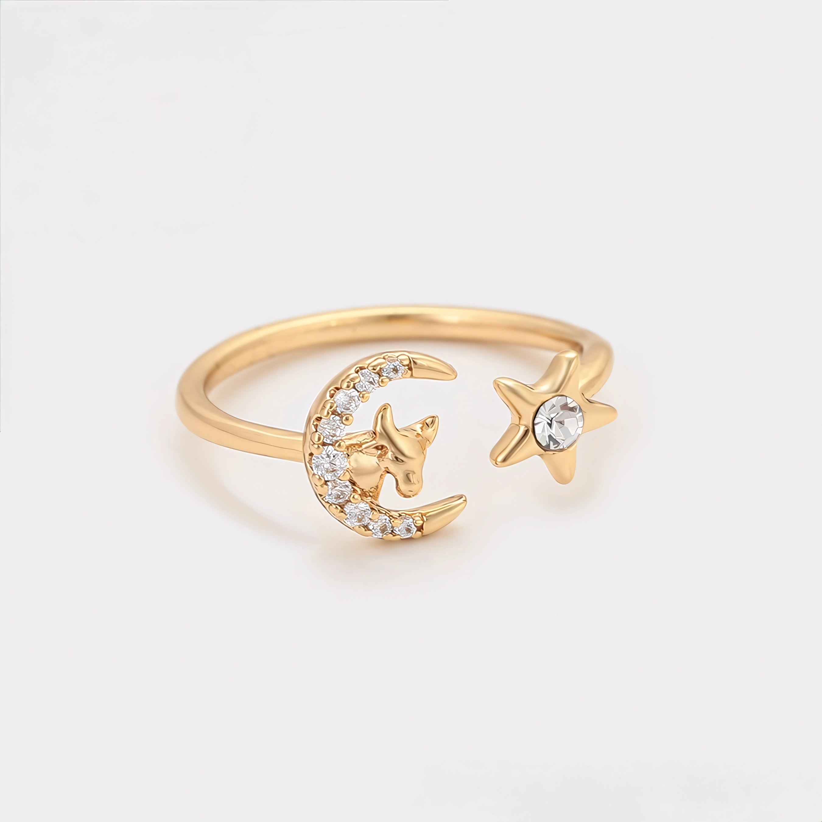 Anillo de Luna y Estella con Zirconia Incrustada Oro Laminado 18K