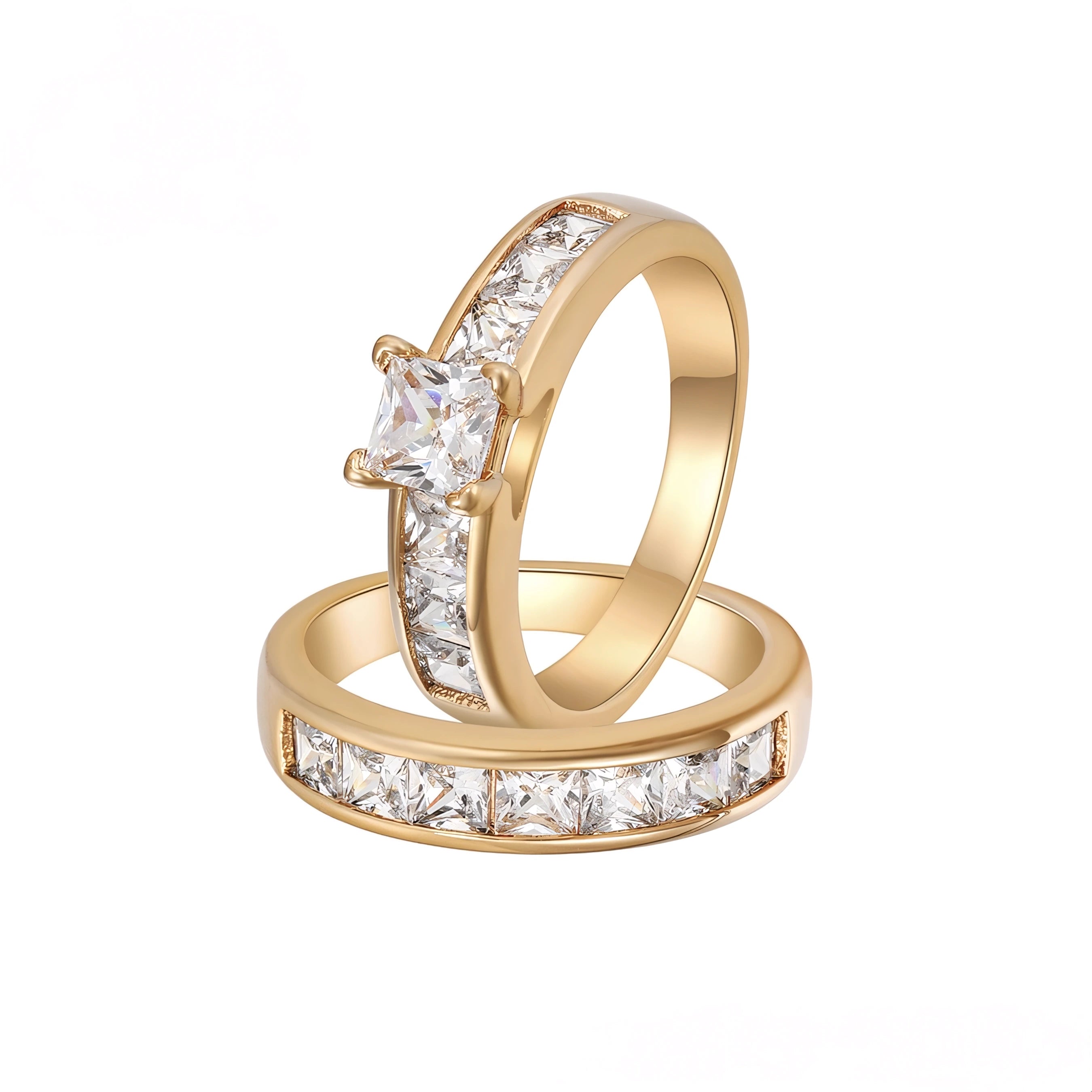Anillo Doble Oro Laminado 18K con Zirconia Alianza