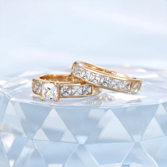 Anillo Doble Oro Laminado 18K con Zirconia Alianza