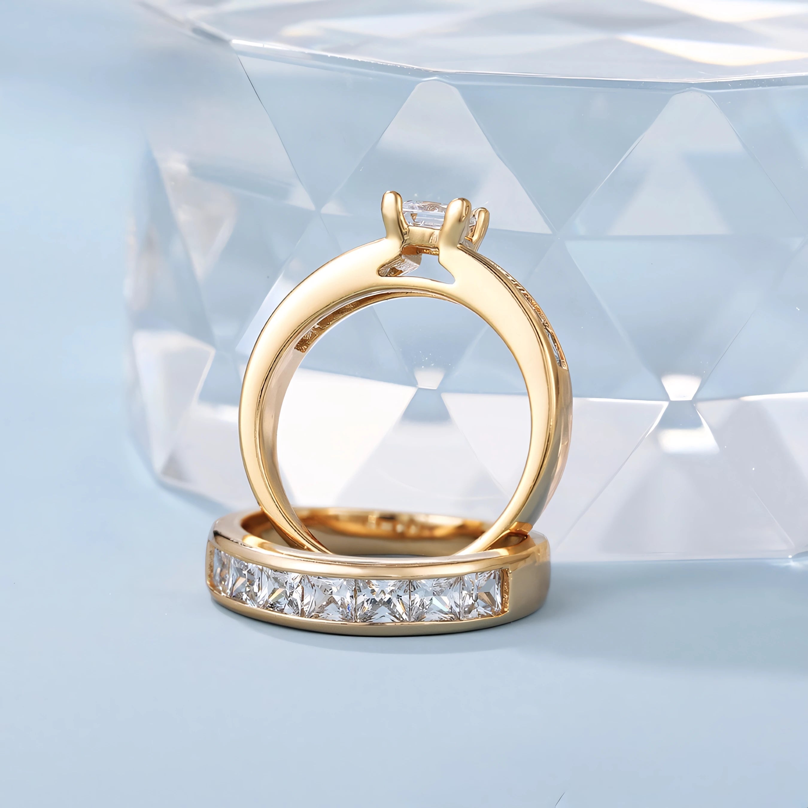 Anillo Doble Oro Laminado 18K con Zirconia Alianza